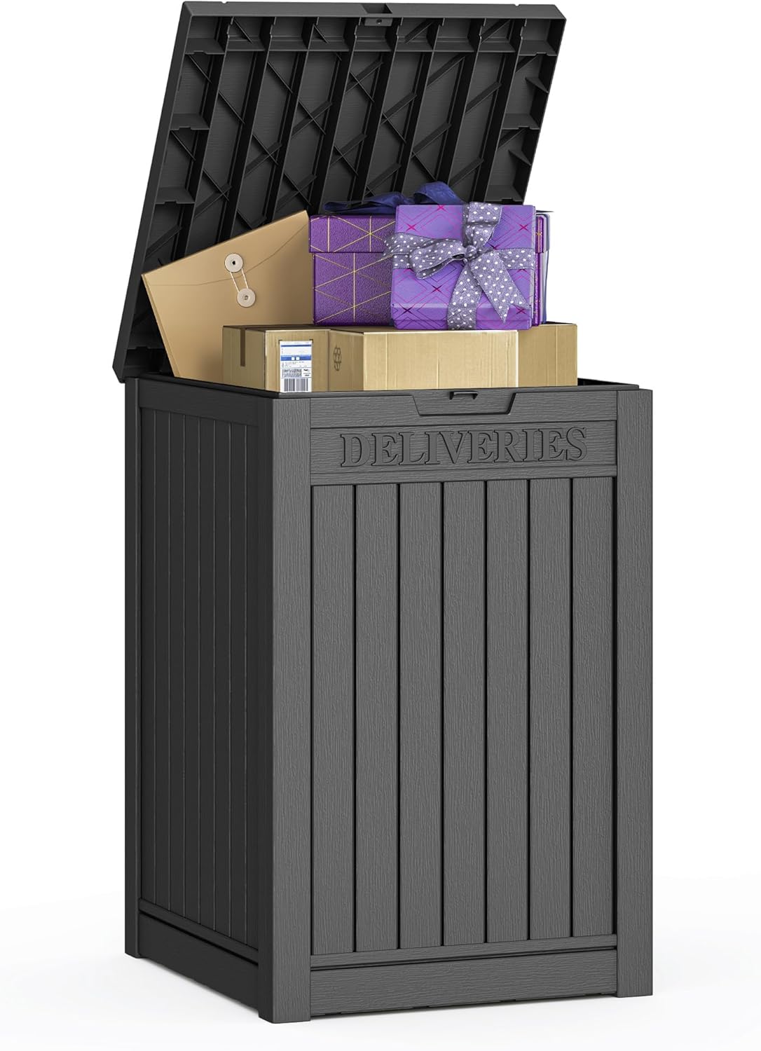 Sersper 48 Gallon Package Delivery Box for Outside, Outdoor Resin Deck Box with Lockable Secure, Weatherproof and UV Resistant, Black