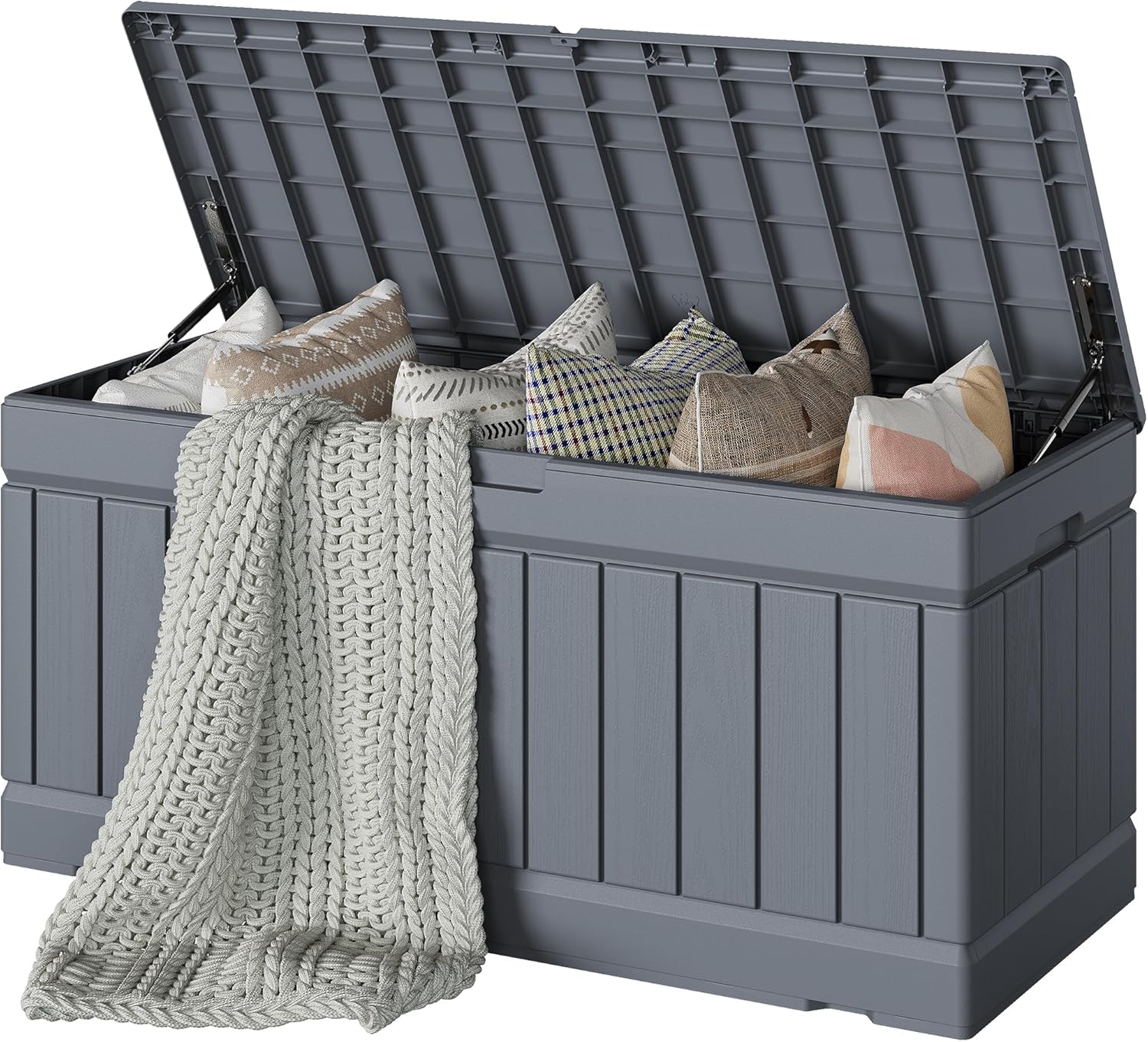 Devoko 78 Gallon Deck Box, Waterproof Resin Outdoor Storage Box for Outside and Patio, Outdoor Storage Bench Lockable for Patio Furniture, Garden Tools and Pool Supplies (Grey, 78 Gallon)