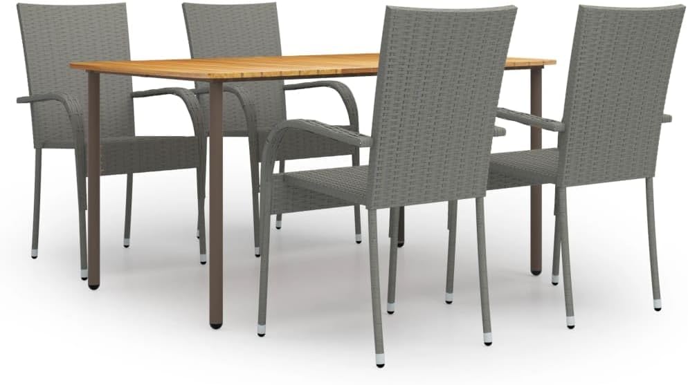5 Piece Patio Dining Set Poly Rattan Gray Garden Furniture