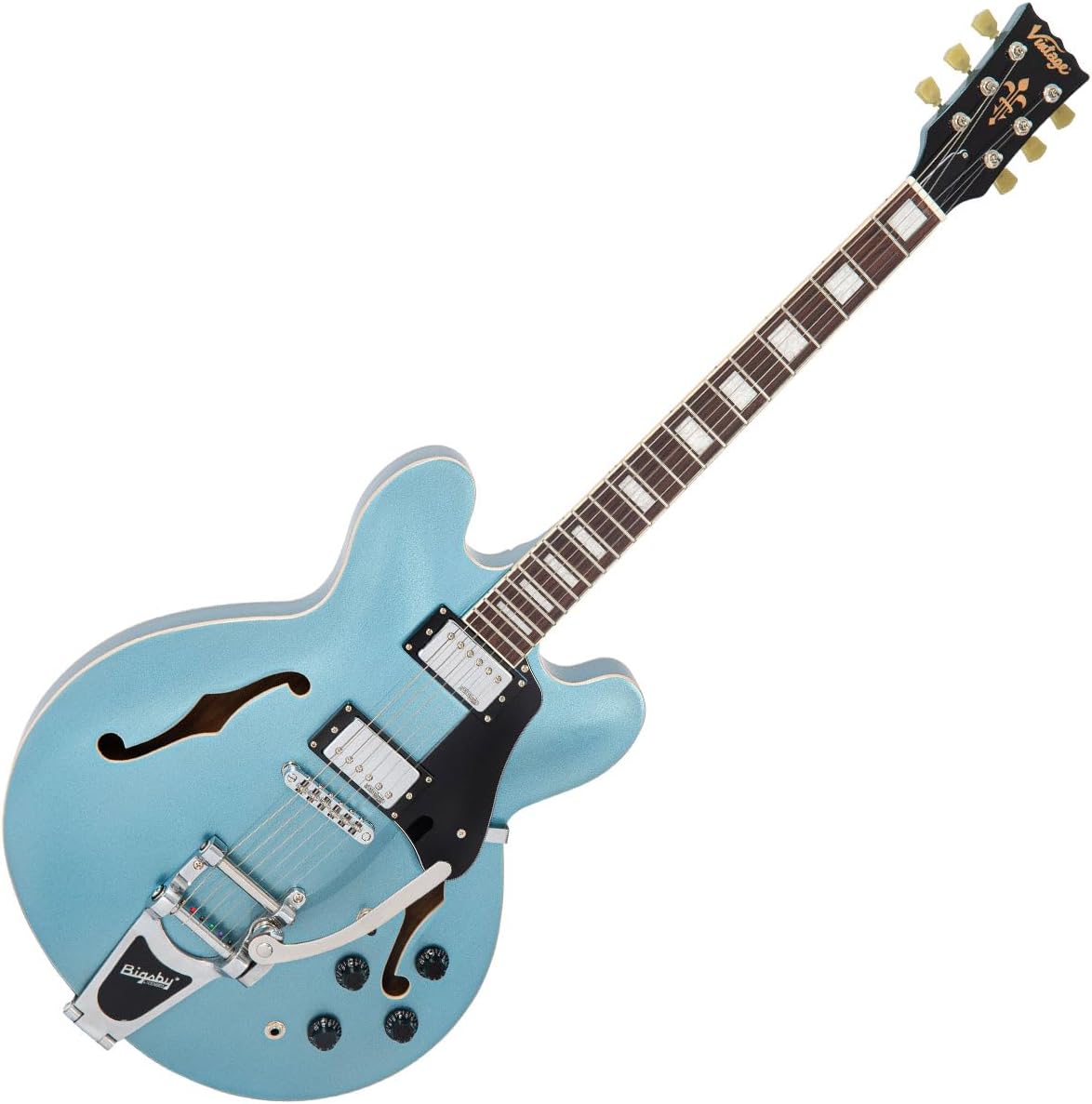 VINTAGE SEMI-ACOUSTIC GUITAR WITH BIGSBY - GUN HILL BLUE