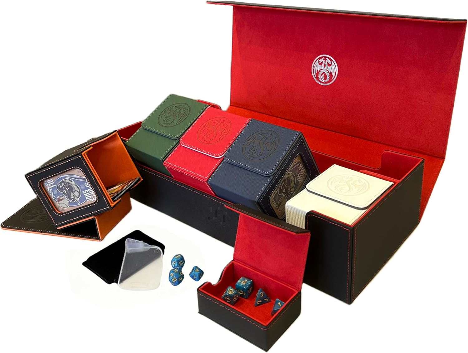 10 in 1 Commander Deck Box Set,for 2400+ Unsleeved Cards,Including Premium XLarge Trading Card Storage Box,5 PCS Deck Case Display,Gift Dice & Card Divider,Fit for MTG/TCG/Magic (Black & Red Set)