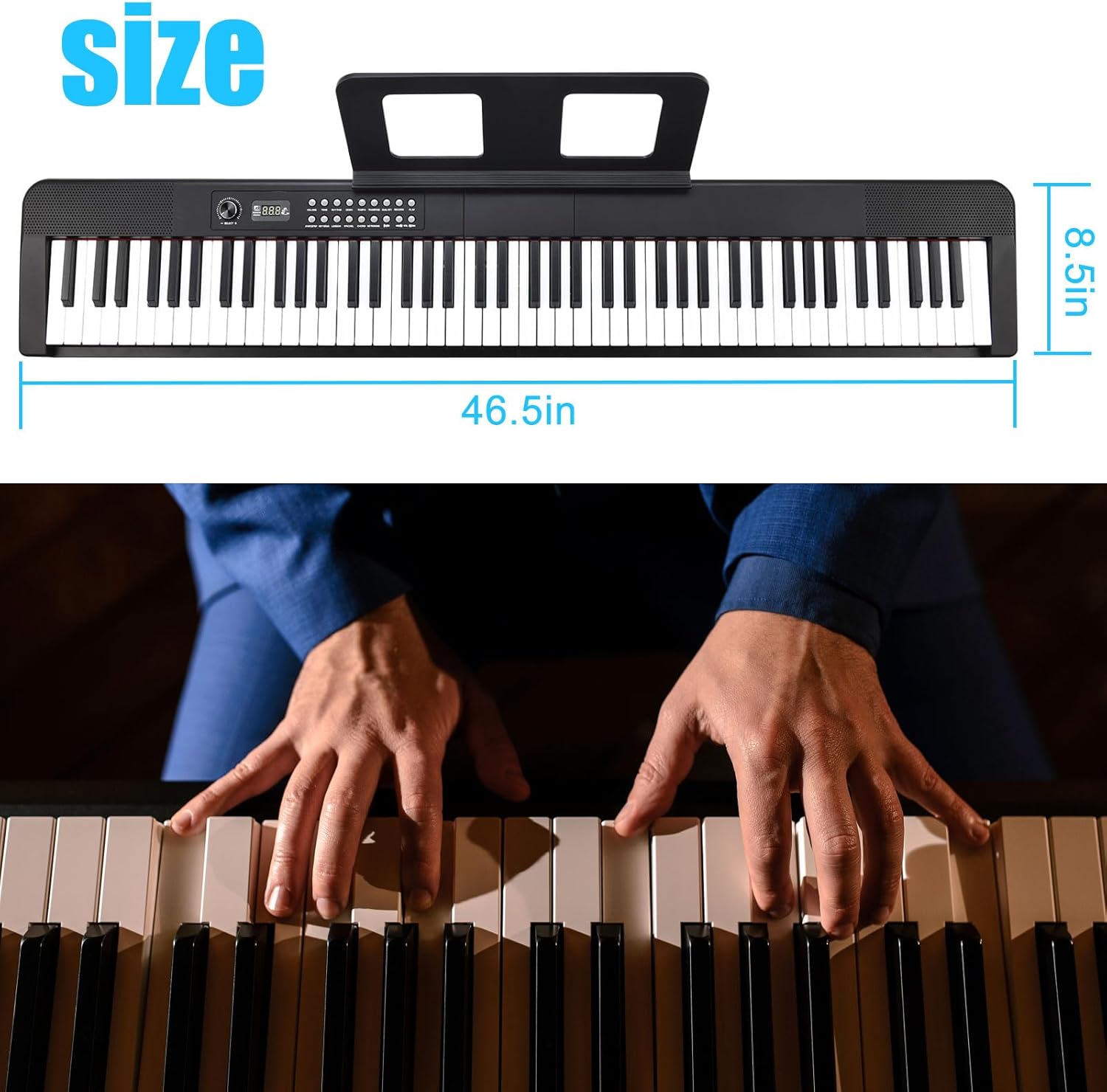 88 Key Keyboard Piano, Semi Weighted Electronic Digital Piano with Music Stand, Power Supply, Sustain Pedal, Stand, Bluetooth, Carrying Case, Headphones, USB-MIDI, Piano Lessons for Beginners