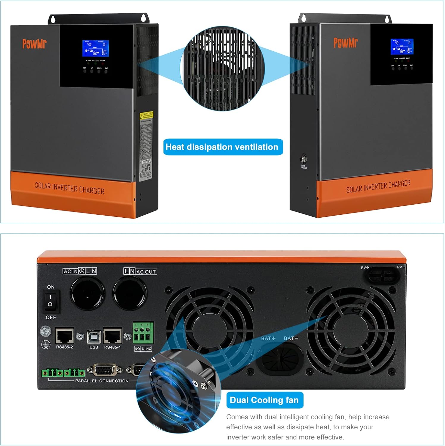 PowMr 5600W Solar Inverter, Off Grid Charger 48V Pure Sine Wave Hybrid Inverter 220V with 80A MPPT Charger, 48 Volt Lead Acid/Lithium Support Parallel 6 Solar Inverter