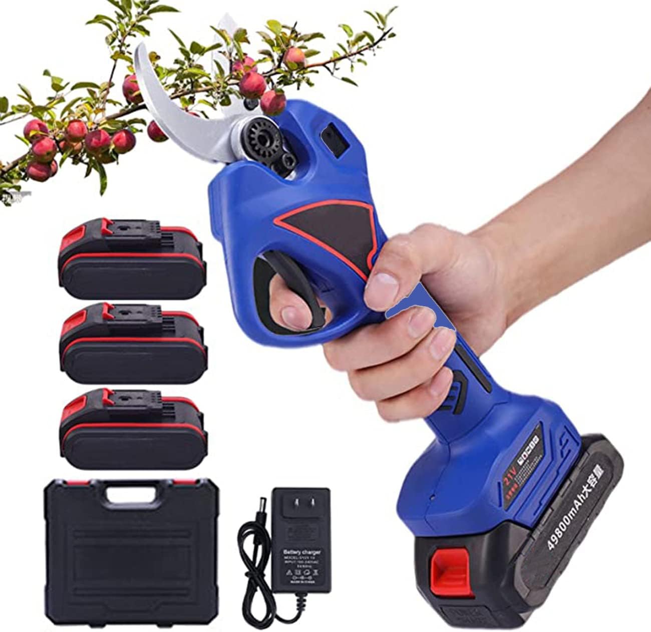 Electric secateurs Pruning Shears,Portable Pruning Shears,Rechargeable Electric Pruning Shears,40MM Cutting Diameter for Garden Trees and Fruit Trees,3xbattery