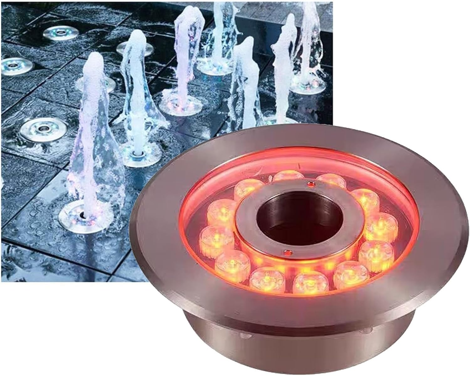 Submersible RGB Lights - LED Ring Fountain Lamp, Waterproof IP68 Embedded Fountain Pool Spotlight, Stainless Steel Color Landscape Lights(Blue,18w(AC12V))