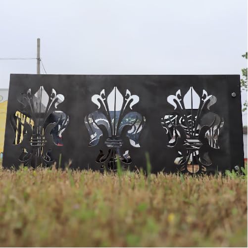 Fleur-de-lis Steel Fire Pit - Metal Outdoor Backyard Fire Ring - Fleur-De-Lis Patio Decor - New Orleans French Quarter (Raw Steel -Dark, 35