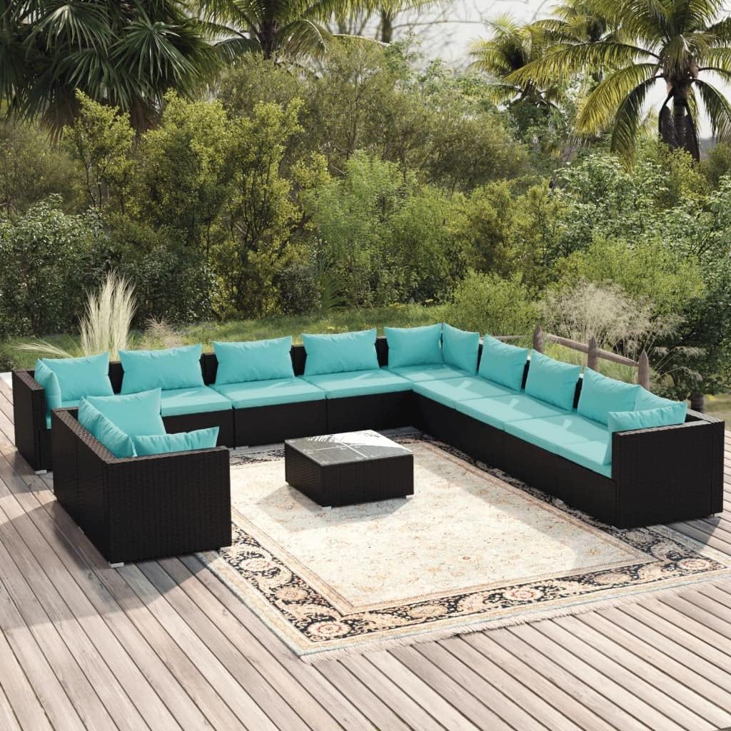Furniture Sets 12 Piece Patio Lounge Set with Cushions Black Poly Rattan,Stylish Rattan Patio Lounge Set: for Relaxation and Entertainment Garden Conversation Sets