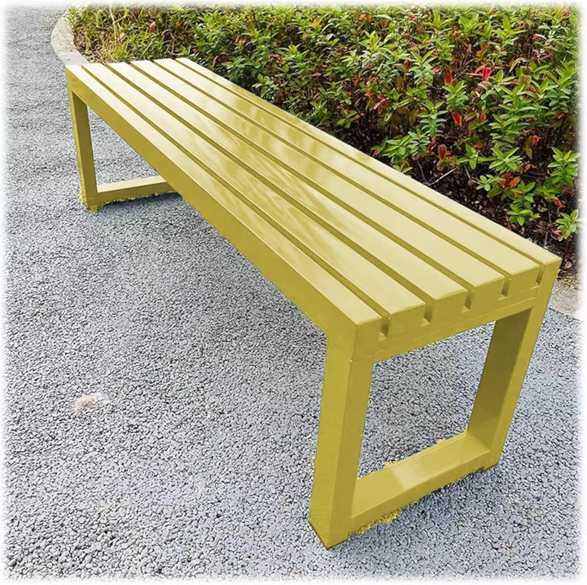 Heavy Duty Outdoor Patio Bench, Metal Garden Benches Weatherproof Park Bench 3.3ft 3.9ft 4.9ft 5.9ft 2-Person Seat Backless Porch Seating Multifunctional Slat Furniture Chair(Yellow,5.9ft)
