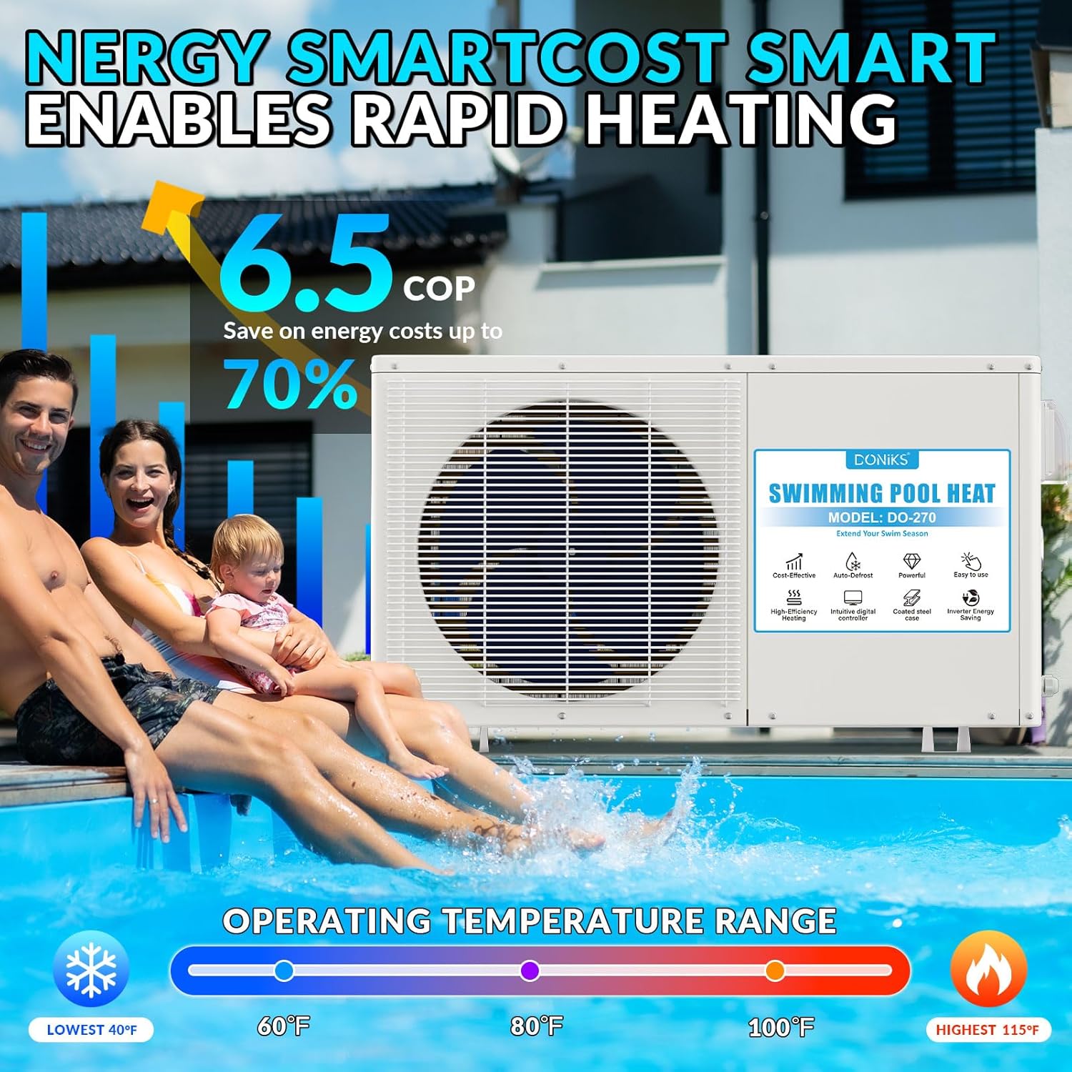 72000 BTU Pool Heater, for 9000 Gallons Inground Ground Pools,Swimming Pool Heaters,230V~240V with Digital Display Multi-Protectionle Timer, Heating and Cooling Pool Heater