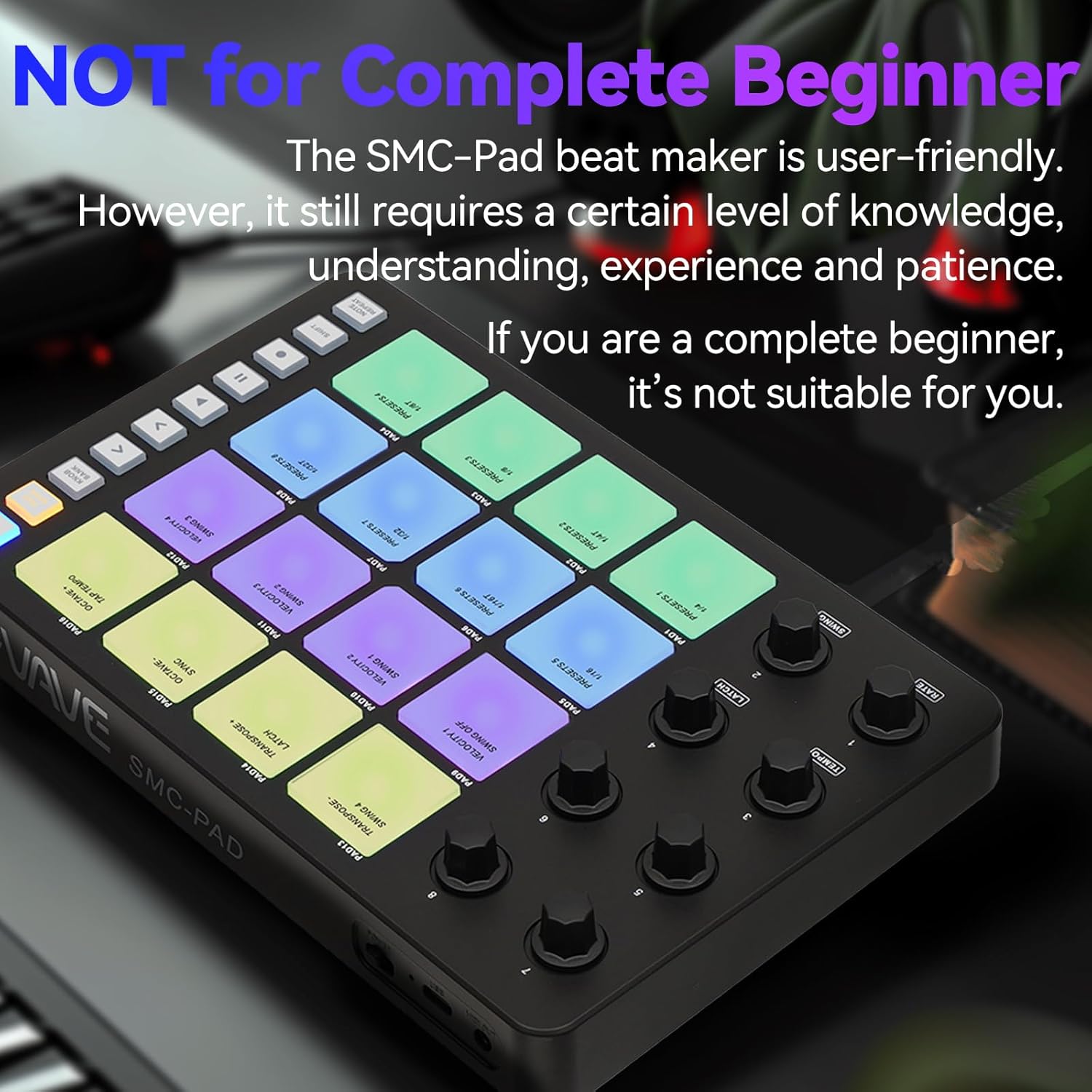 Bluetooth Beat Maker Machine - Portable M-Wave MIDI Controller Drum Pad Keyboard, Studio Equipment for Recording Music at Home (SMC-PAD Pocket with Type-C Lightning Adapter)