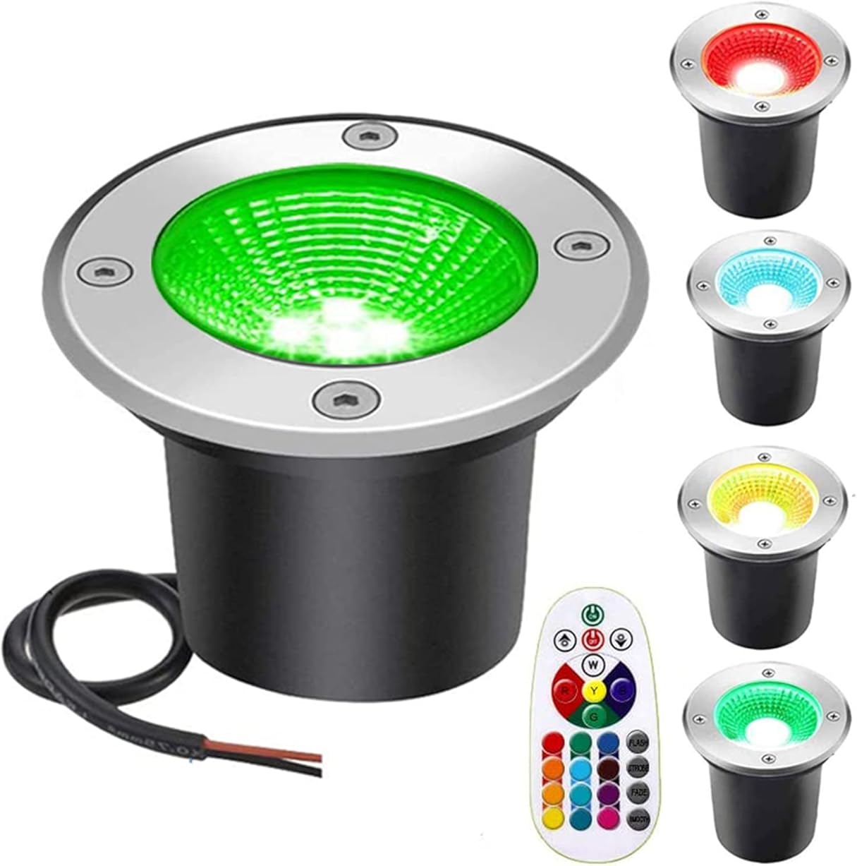 LED in-ground Lights, Low-Voltage Landscape Lights, 6W Waterproof, RGB Color Changing, 12V/24V Landscape Lighting, with Remote Control, Suitable for Gardens, Squares, and Parks.(12v)
