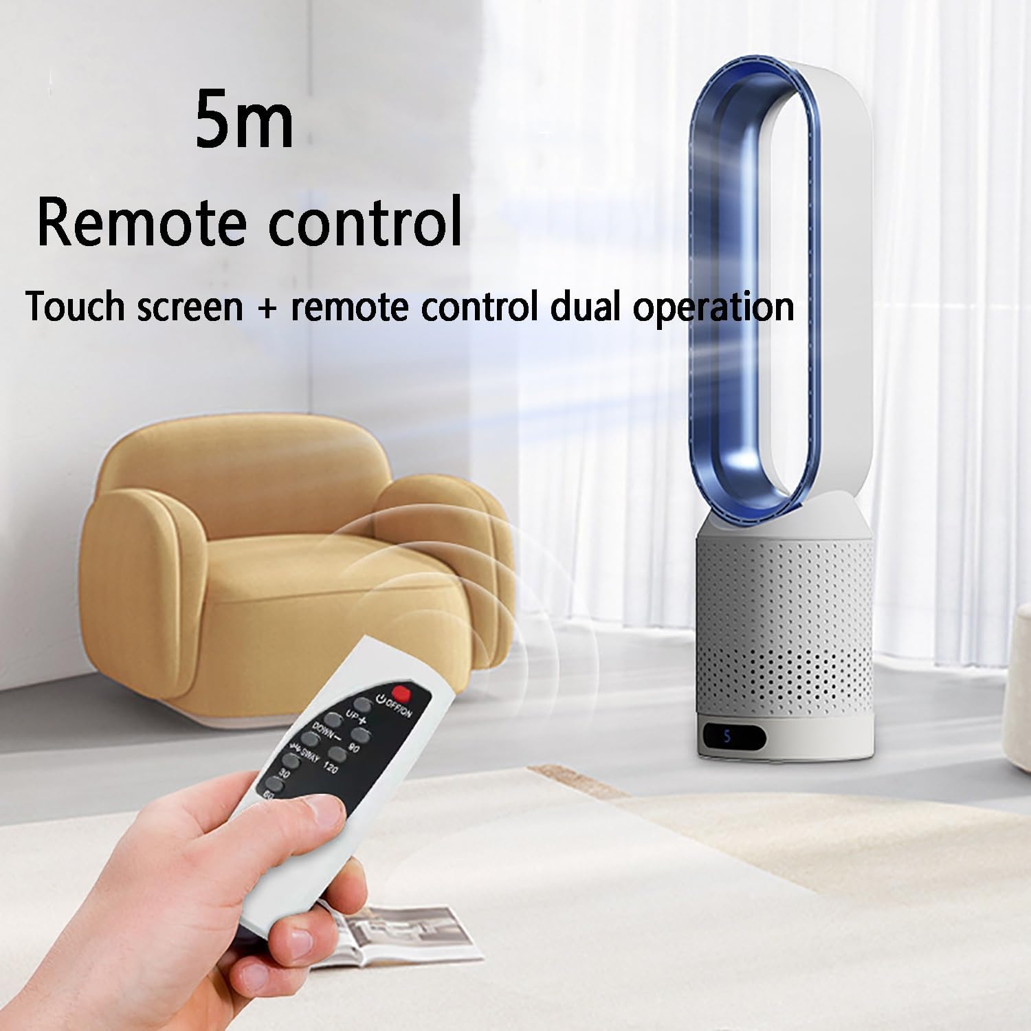 Tower Fans for Bedroom, Bladeless Fan, oscillating Pedestal Fan,Office Air Circulation Fan，with Remote Control and Timer Function, no Fan Blade, Safe to use;(Silver)