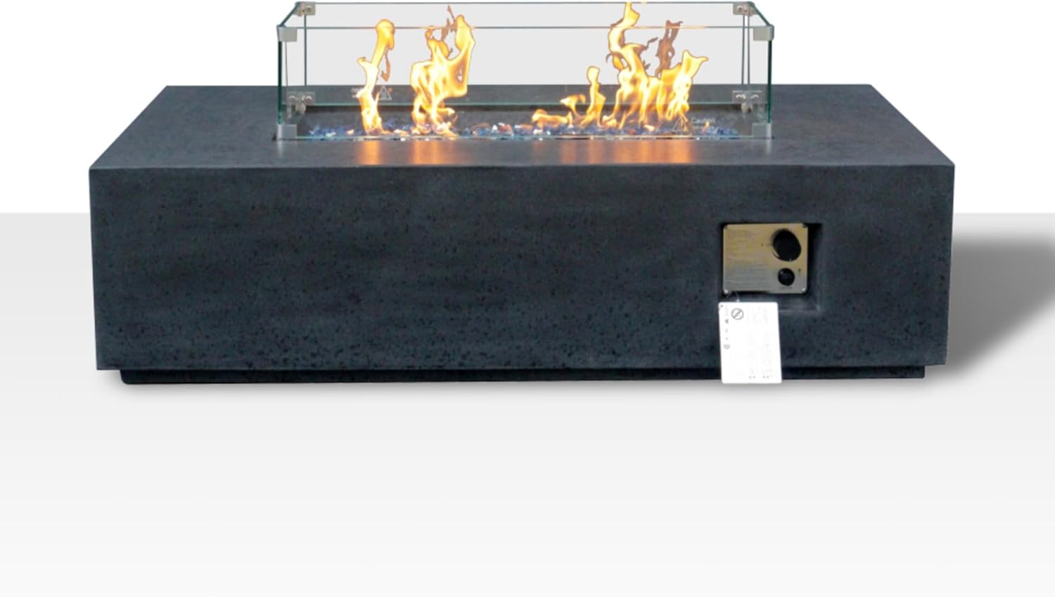 52 Inch Outdoor Concrete Propane Gas Fire Pit Table, Rectangle Shape, 65000 BTUs, Glass-Fiber Reinforced Concrete,Adjustable Flame,for Garden & Outdoor, Includes Glass Wind Guard and Waterproof Cover