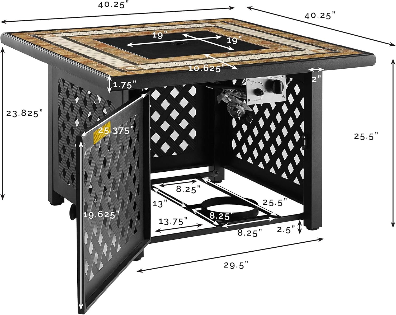 Crosley Furniture Tucson Outdoor Propane Fire Pit Table for Outside Patio Backyard Deck, 50,000 BTU