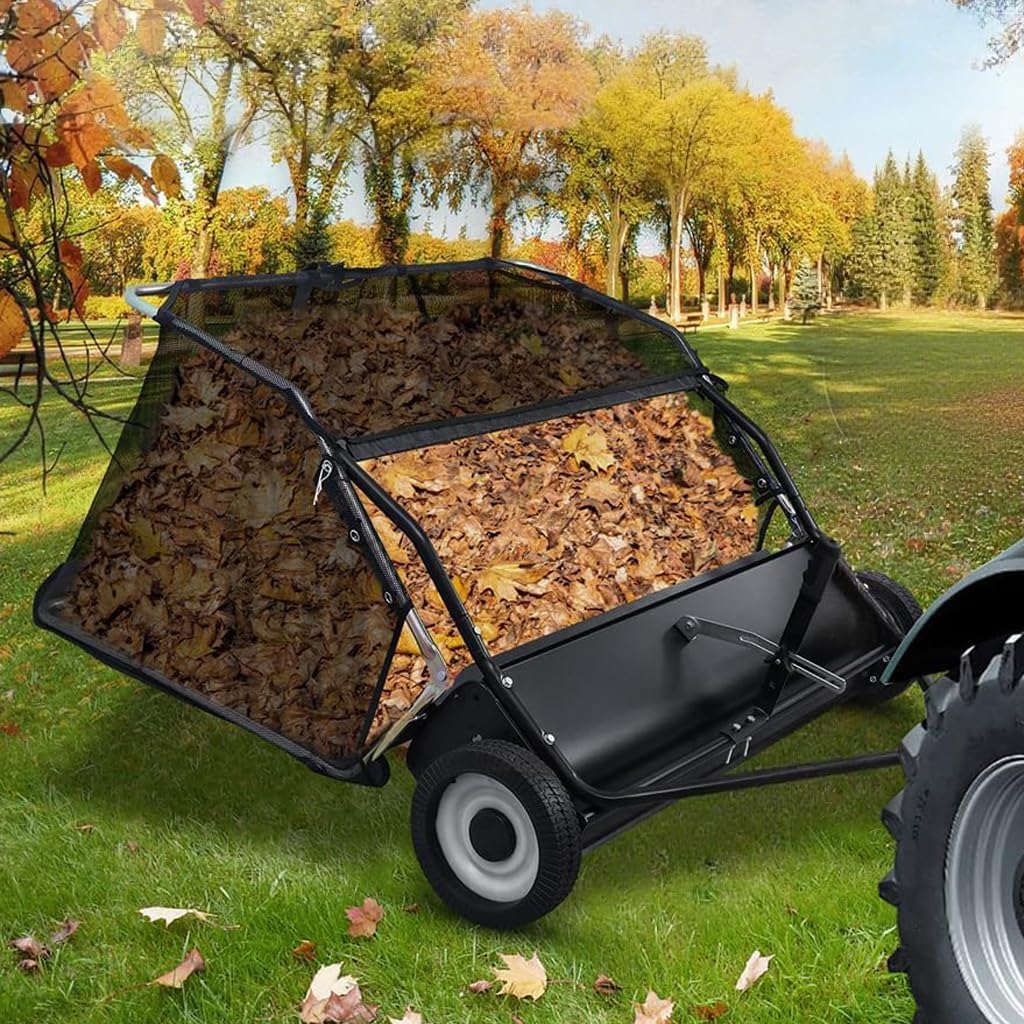 44 Inch Lawn Sweeper, 25 cu.ft. Large Tow Behind Yard Leaf Grass Lawn Sweeper Pull Behind, Lawn Tractor Attachments, Adjustable Sweeping Height for Picking Up Debris & Grass