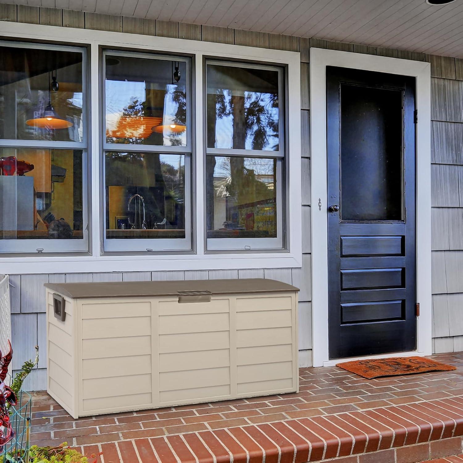 Outdoor Storage Box, Patio Storage Chest Bin, 75 Gallon Deck Box, Storage Bench for Gardening Tools, Outdoor Patio Deck Storage Box, 44