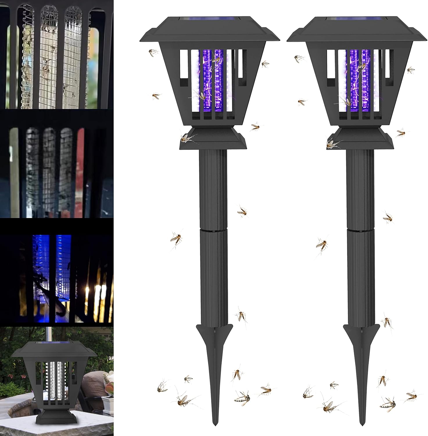 2 Pcs Solar Bug Zapper Outdoor Waterproof LED Solar Mosquito Zapper Outdoor Solar Powered Mosquito Killer Light Lamp for Indoor and Outdoor Use