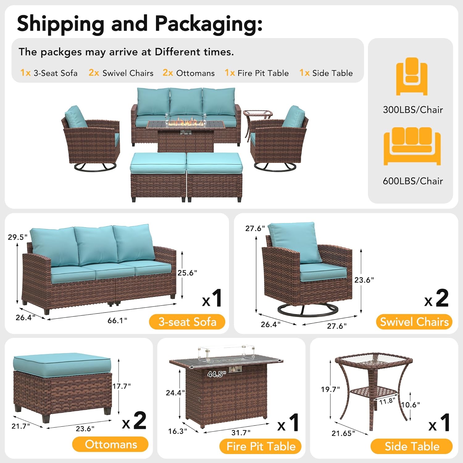 7 Pieces Patio Furniture Set with 44