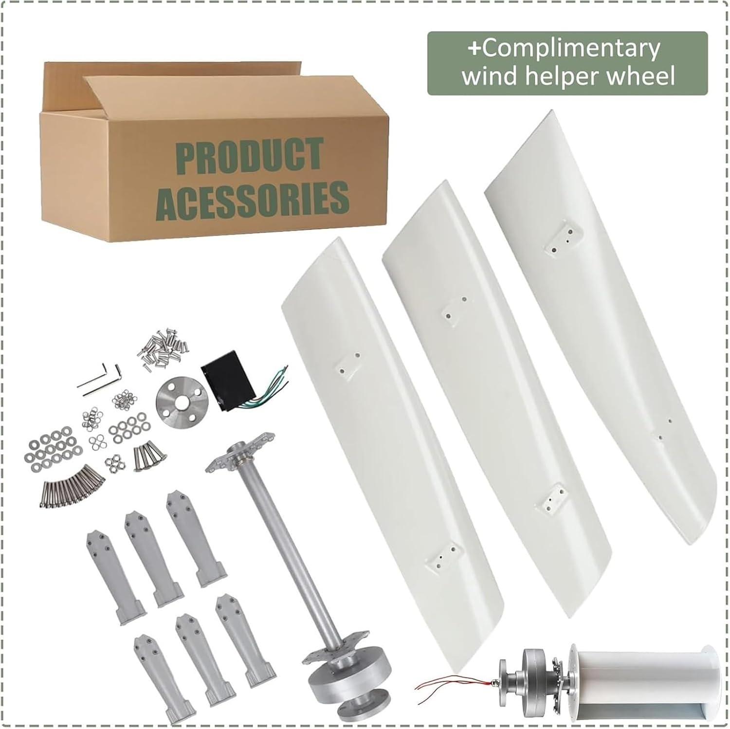 Vertical Wind Turbine Generator Kit Wind Generator Power Turbine Vertical 3 Blade With Controller 16000w Suited For Boats, Gazebos, Cabins Mobile Corporate And Industrial Energy Supplem(White,24V)