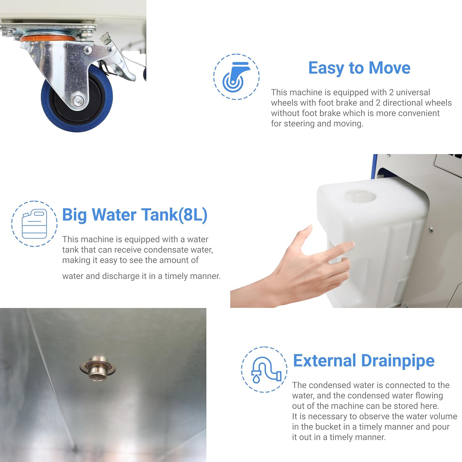 15400BTU/H Industrial Spot Cooler Air Conditioner Industrial Air Conditioner with 2.1Gal Water Tank Portable Mobile Spot Cooler Double Ducts 2.1KW 220V Beige