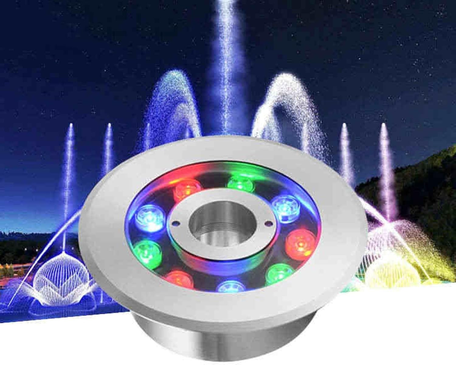 LED Ring Fountain Light - Submersible LED Lights, IP68 Waterproof Stainless Steel Spotlight, 12V Middle Hole Pool Lights for Landscape Decoration Illumination(White,24W)