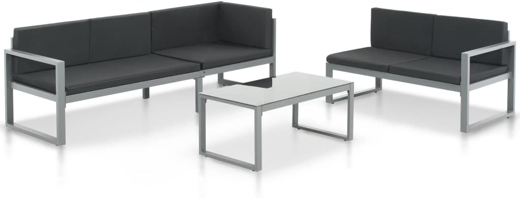 3 Piece Garden Lounge Set with Cushions Aluminum Black,Modern Outdoor Sofa Set with Comfortable Cushions for Patio and Garden Patio Furniture, Outdoor Furniture Sets