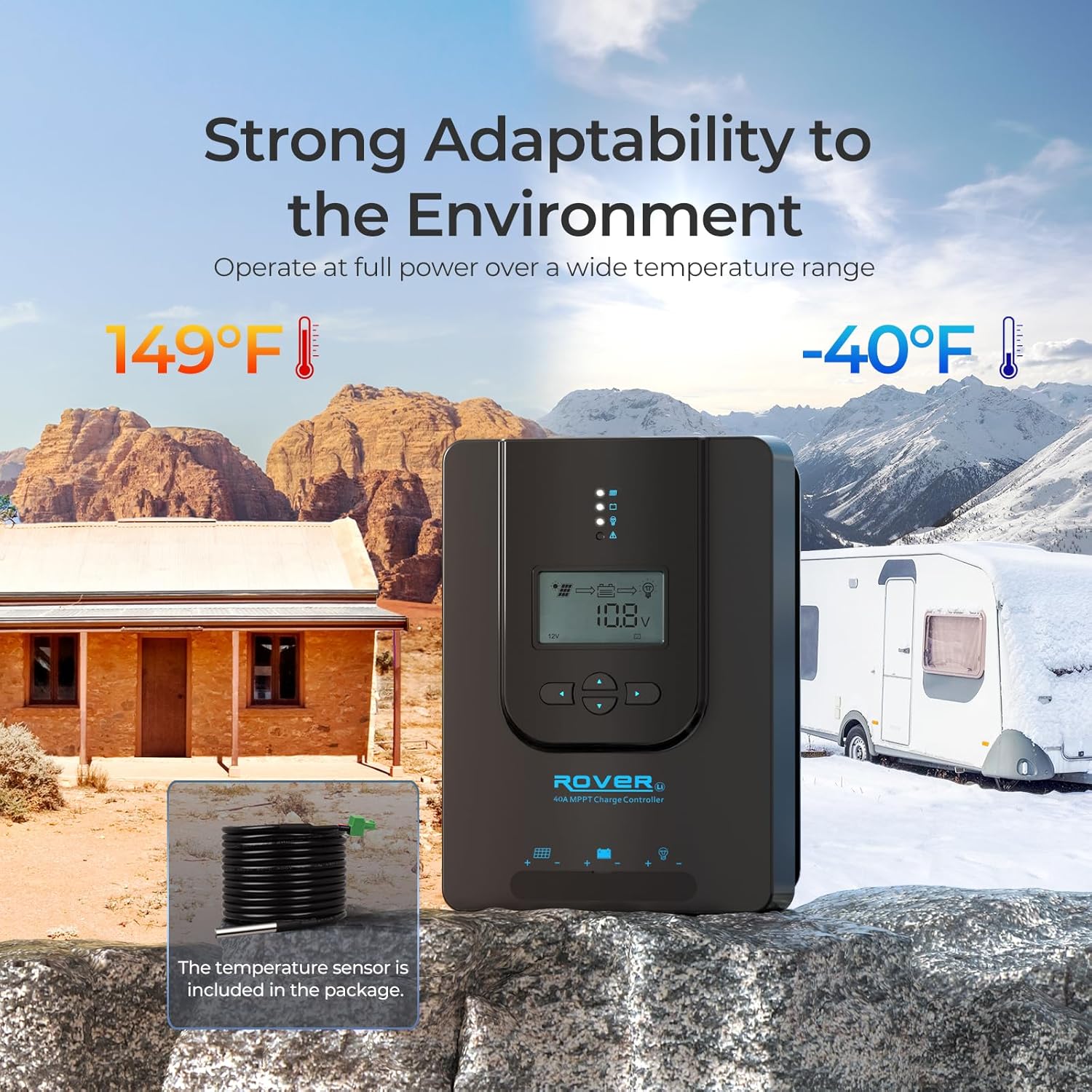 Renogy 40A MPPT Solar Controller with BT-2 Wireless Kit-99.9% Efficiency + 82ft App Control, IP54 Waterproof for RV/Off-Grid Lithium Systems