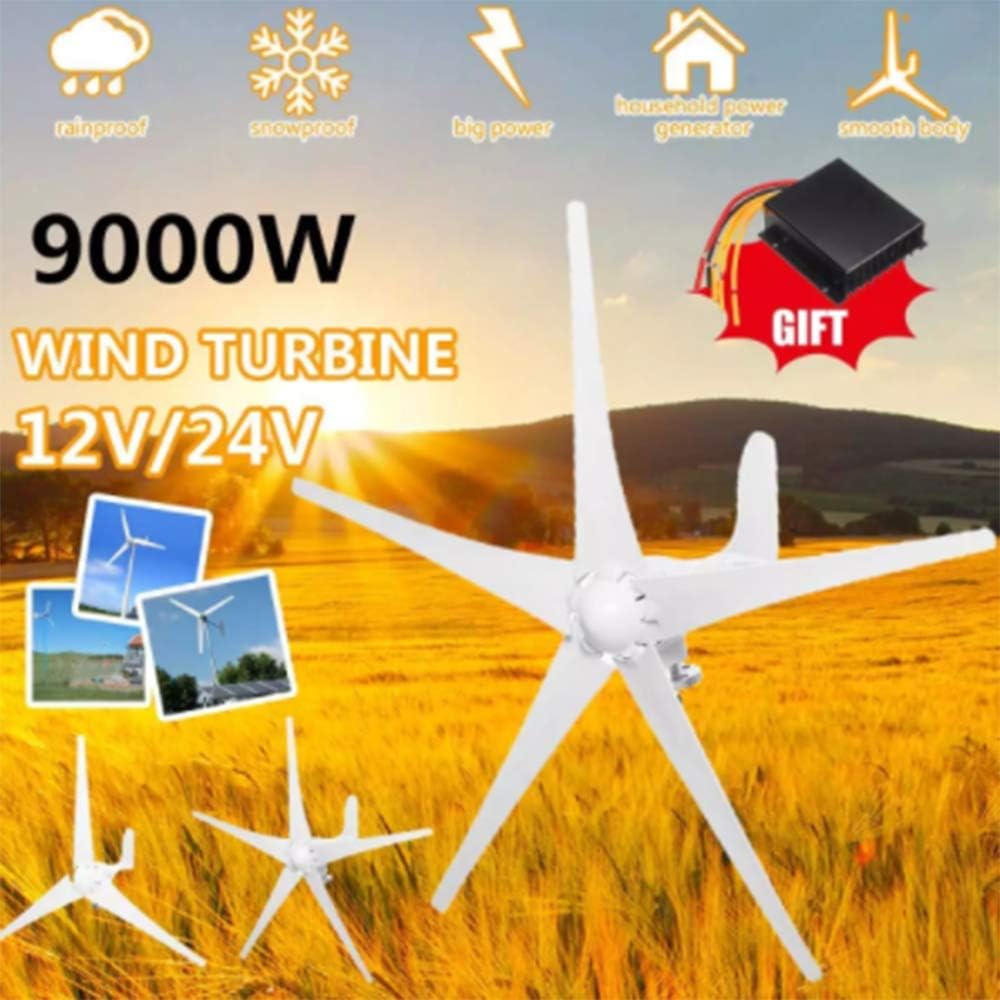 9000W Horizontal Wind Generator 12/24V 3/5Blade Wind Turbines Generator Windmill Energy Turbines Charge with Controller,5 Blades,12v