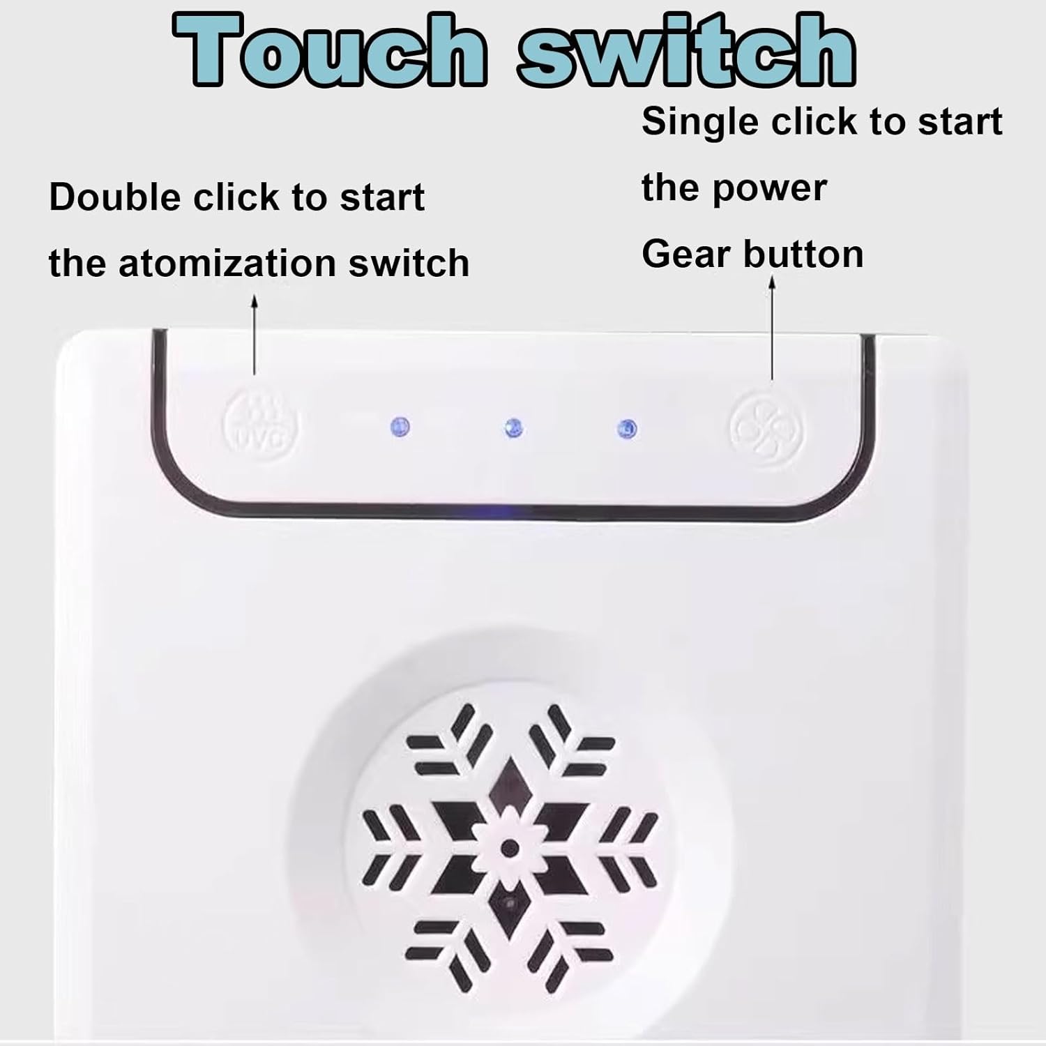 Desk Air Conditioner Fan 3 Wind Speed Levels Pet Air Conditioner Touch Switch Design 500ml Large Capacity Water Tank Cold Air Fan with Light and Mist Switch