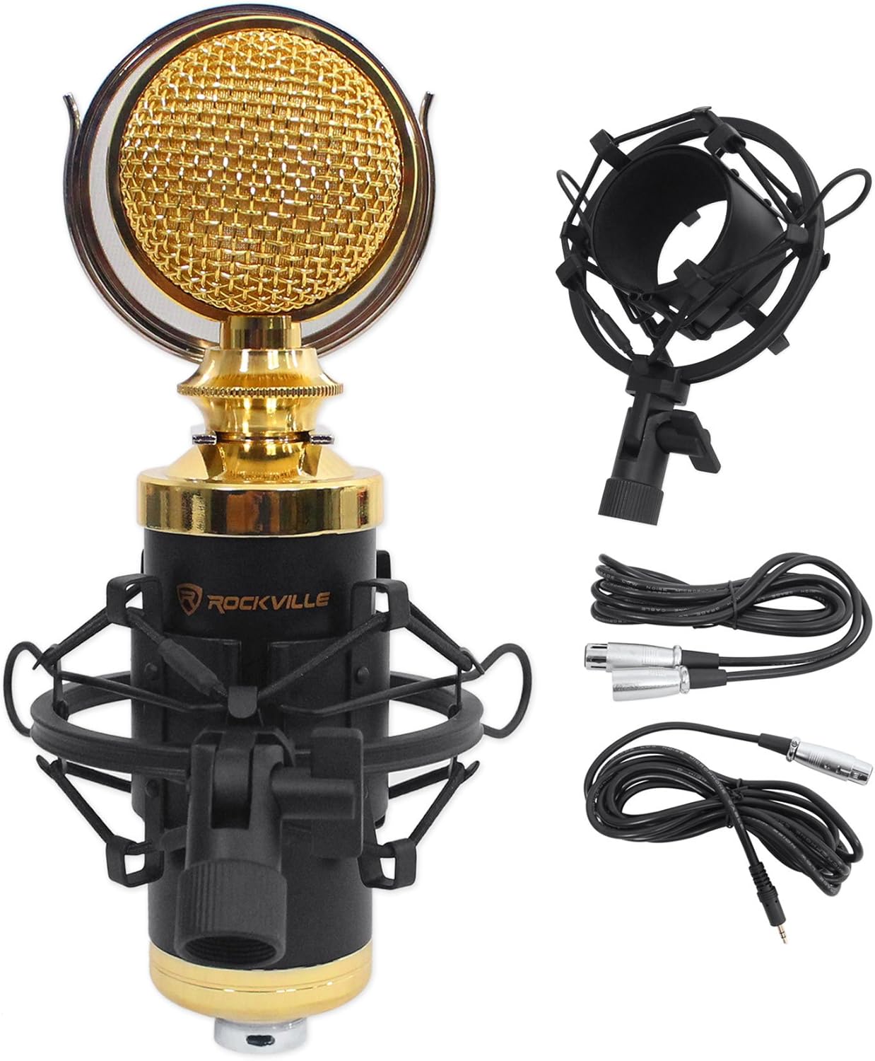 Rockville R-TRACK 2x2 Bundle: USB audio interface 24 Bit 192 kHz, (2) RCM02 microphones w/mounts, (2) PRO-M50 headphones, (2) RDTS mic stands, RHPA4 4-ch headphone amplifier, 3 ft TRS cable, 9-items