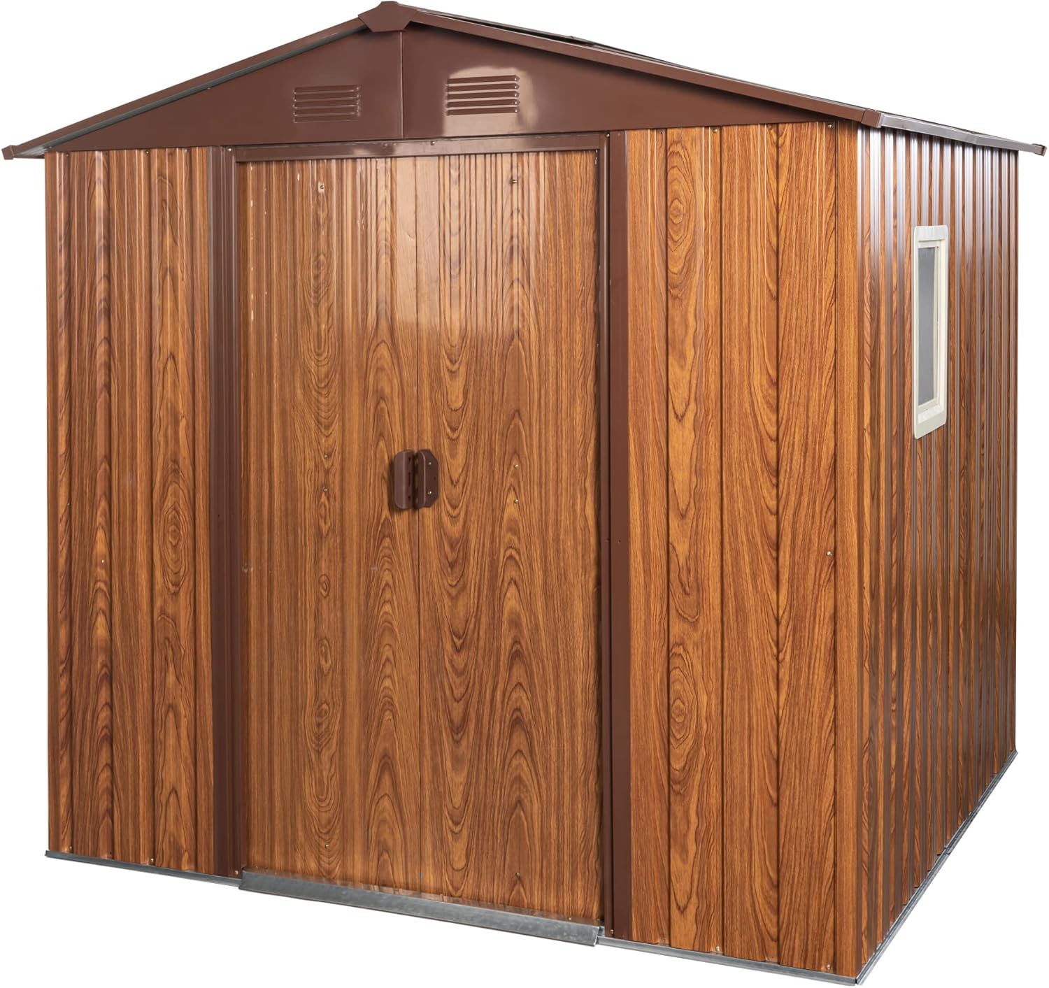 6x6 ft Outdoor Metal Storage Shed with Floor Foundation and Window, Lockable Galvanized Steel Tool Shed with Sliding Door and Air Vent, Waterproof Garden Storage House for Backyard, Patio