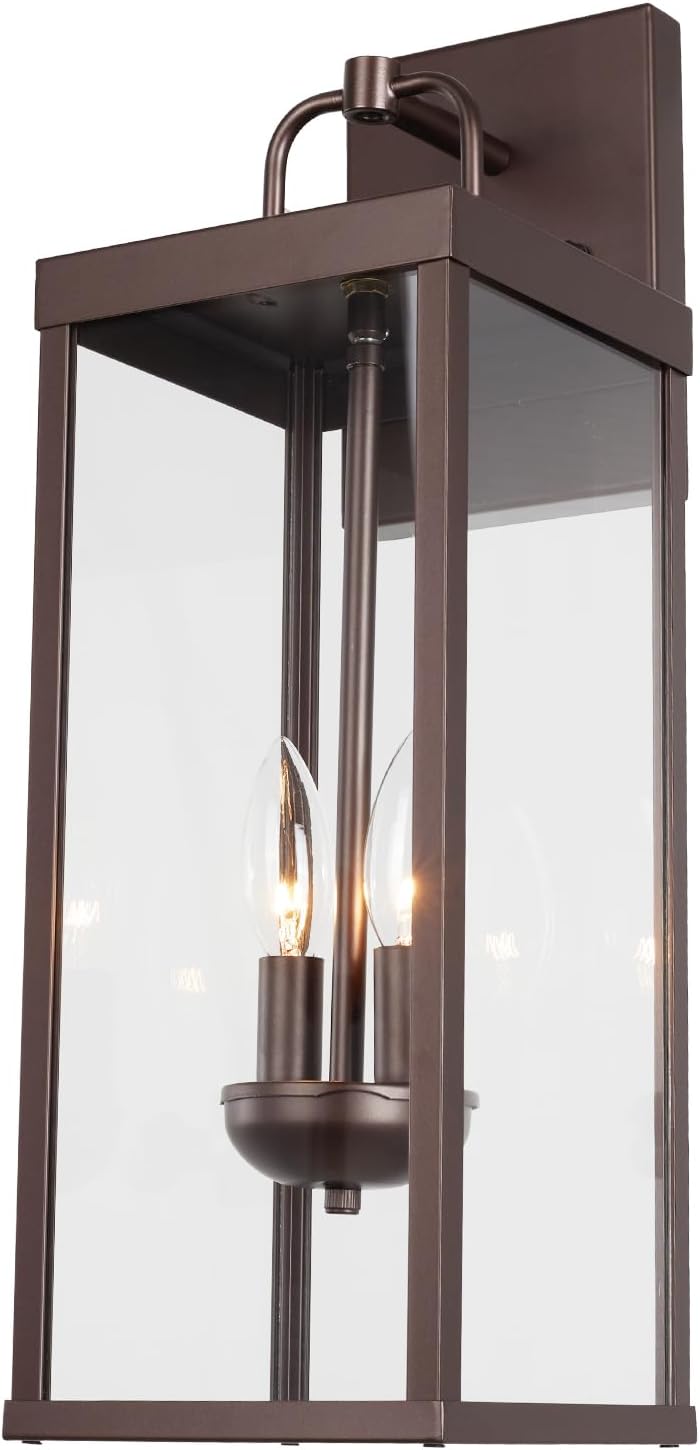 Outdoor Wall Sconce Light, 20 Inch Tall Transitional Exterior Wall Lighting with Clear Glass, Modern Outside Bronze Carriage Lantern Lamp for Front Porch Garage Garden Patio Corridor Doorway