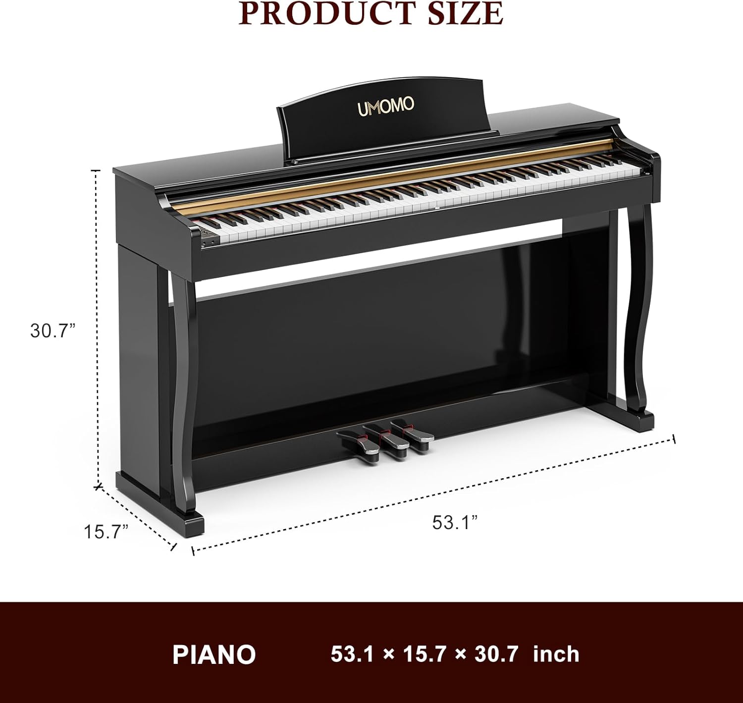 UMOMO U-732 88 Weighted Key Digital Piano with Adjustable Light, Hammer Action Electric Piano with Piano Stand, Full Size Electronic Piano Keyboard for Beginner, Adults, Glossy Black