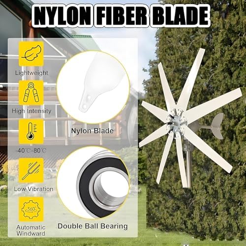 8-Blade Wind Turbine Generator, 20000W Portable Vertical Axis Windmill, Low Noise Renewable Energy Kit for 12V Hybrid Solar & Wind Systems