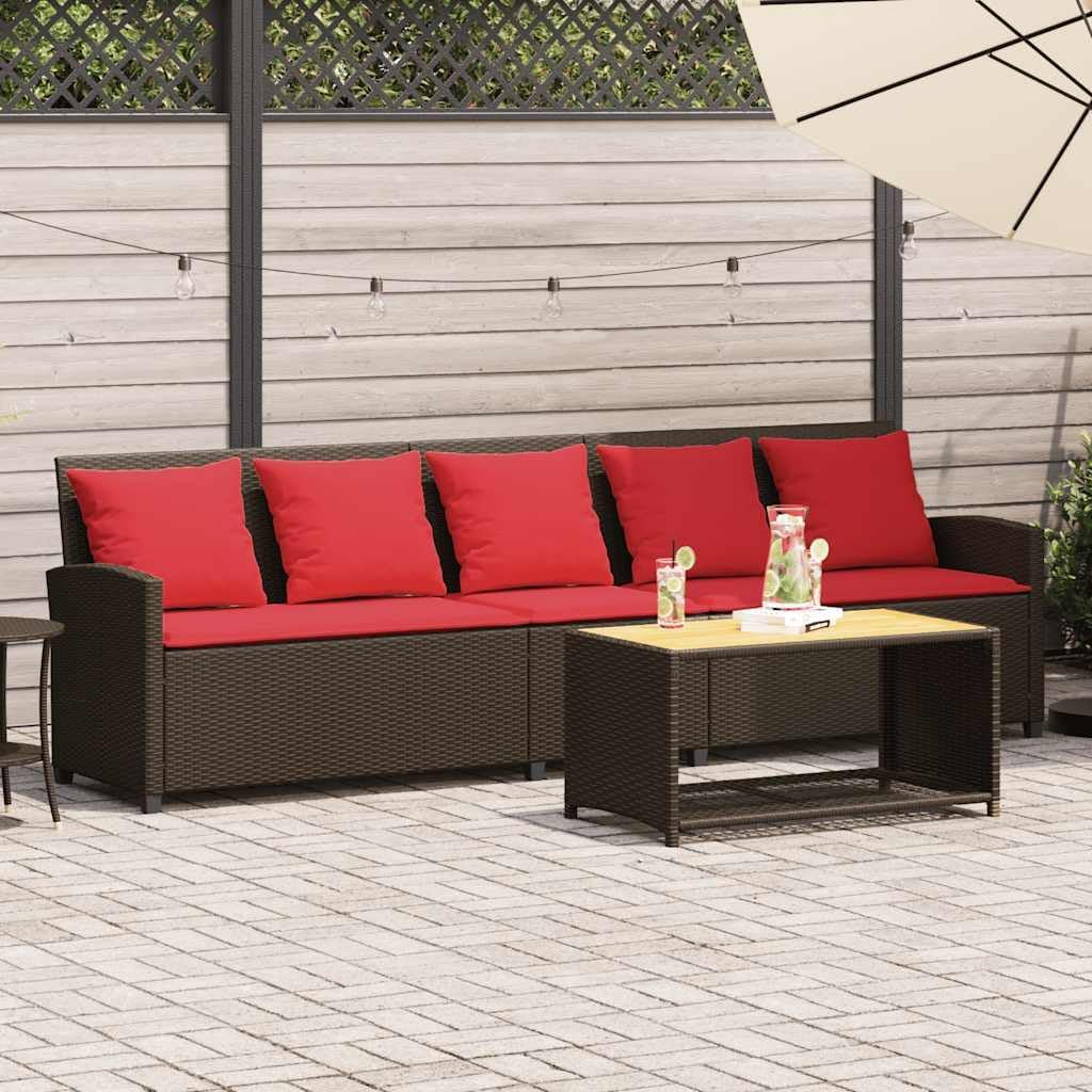 5-Seater Patio Sofa Set, Brown PE Rattan Outdoor Furniture with Removable Covers, Weather-Resistant Garden and Terrace Seating, Rectangular Design for Balcony