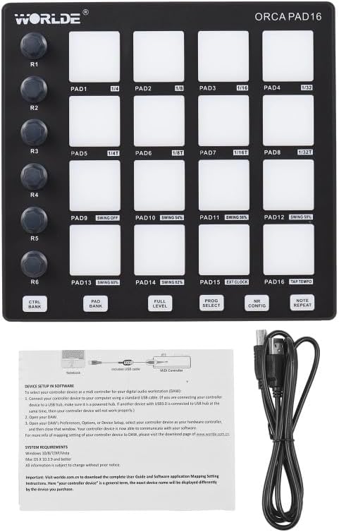 MIDI Controller Mini Controller Pad USB Backlit Drum Pads Beat Maker Machine 6Assignable Knobs Note Repeat Full Level Buttons
