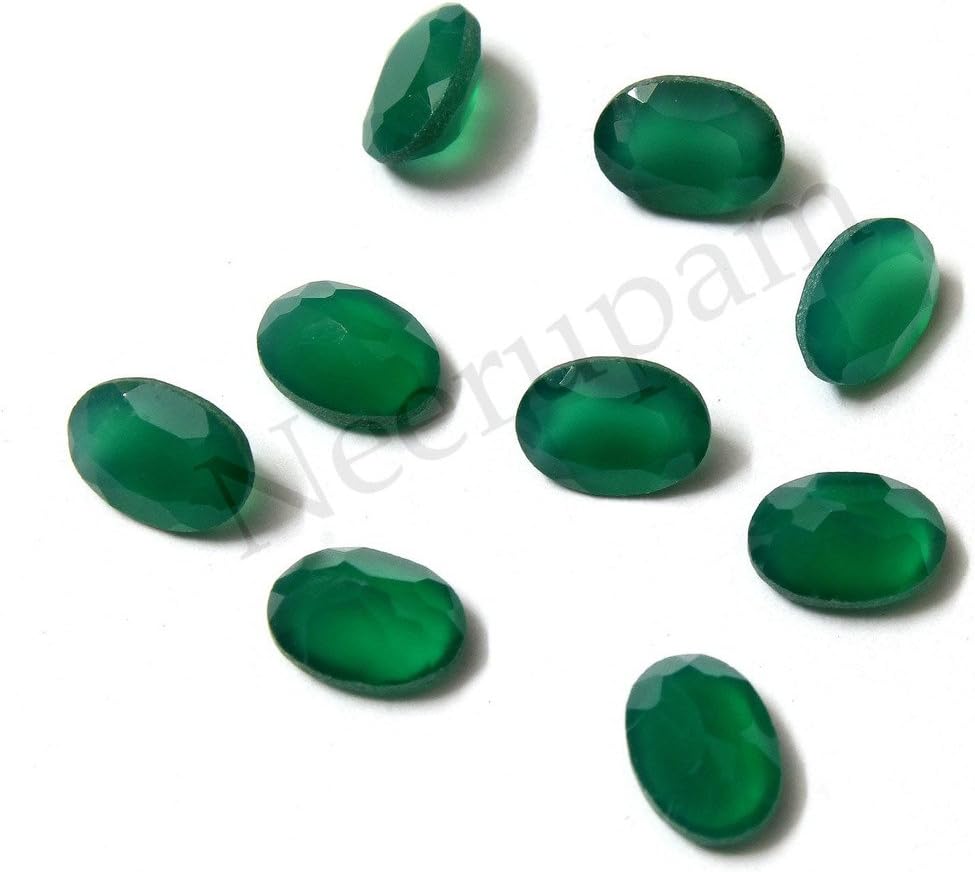 Neerupam Collection 9x7 mm Size Natural Indian Green Onyx AA Quality Faceted Oval Shape Loose Gemstones