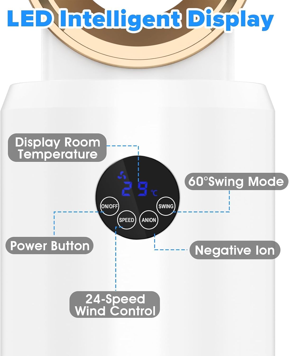 Bladeless Tower Fan with Remote, Air Circulator Cooling Fan for Indoor Use, 24 Speeds Settings, 12 Timer, Quiet Oscillating Fan for Home Bedroom, Retro Gold