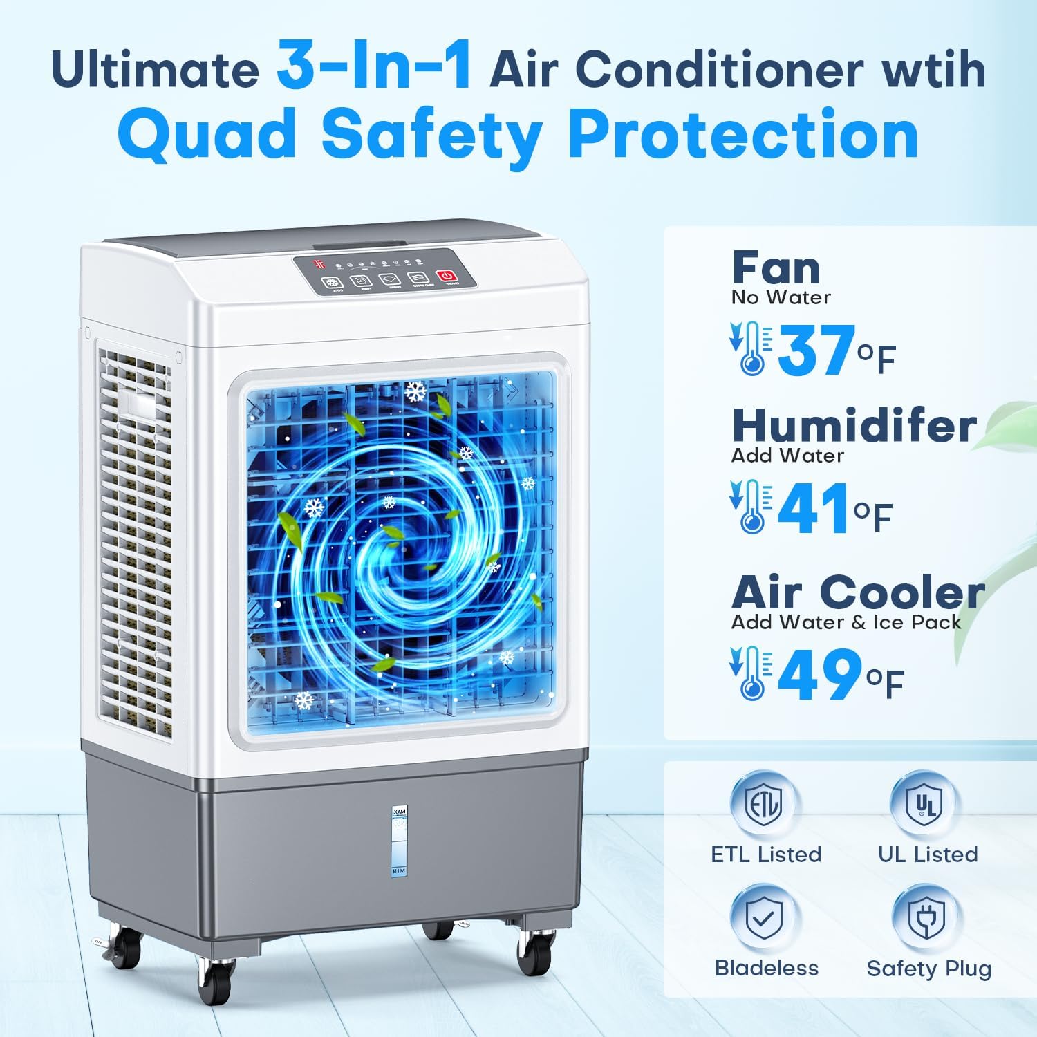 FANCOLE Evaporative Air Cooler, 2100CFM Windowless Air Conditioner Cooling up to 700 Sq.ft, Swamp Cooler Air Conditioner w/2 Modes & 3 Speeds, 7H Timer & Remote, Portable for Room Garage Patio