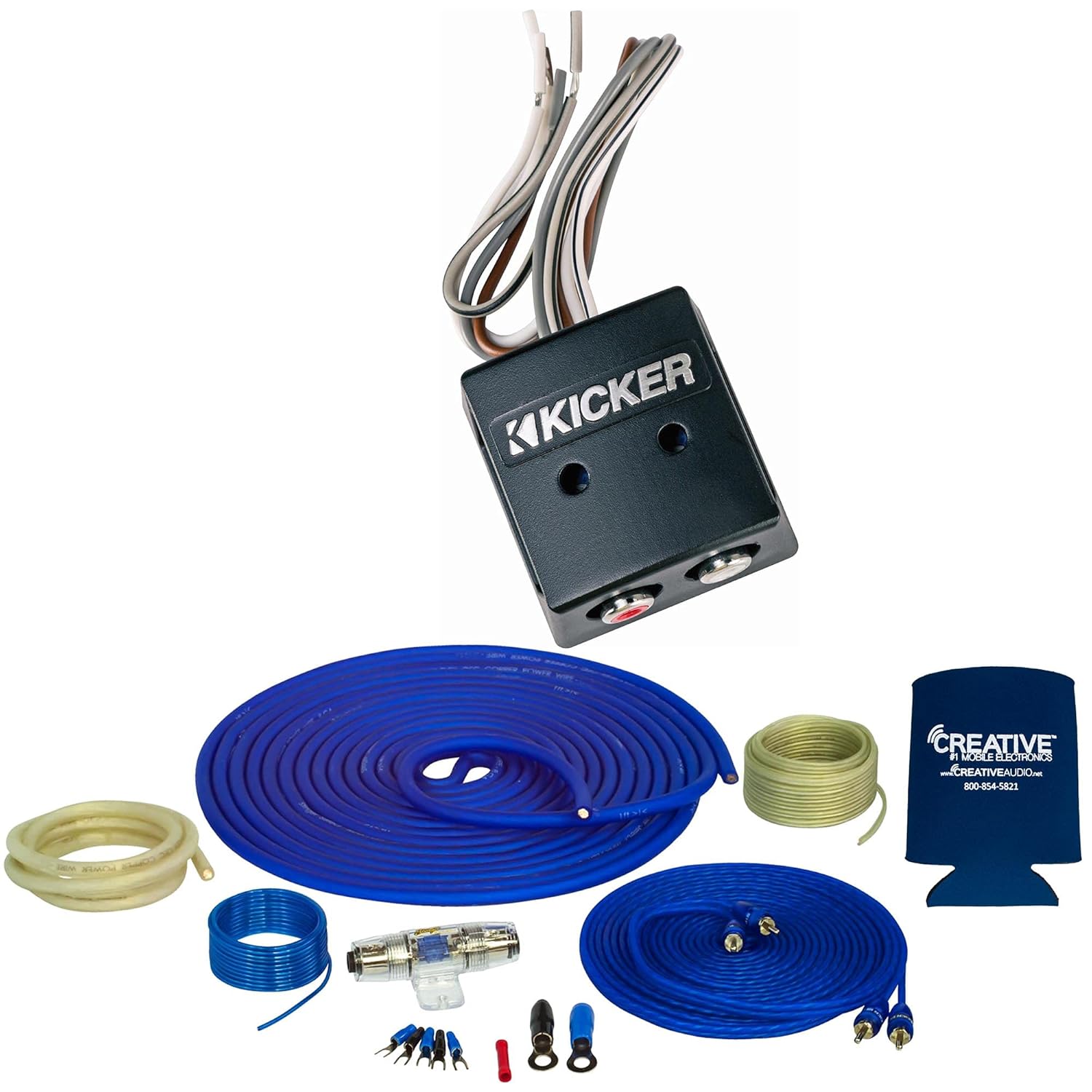 Stinger SS1200XS 4GA Copper 1200W Complete Amplifier Wiring Kit with Kicker 46KISLOC 2-Channel Line Output Converter, 4 AWG