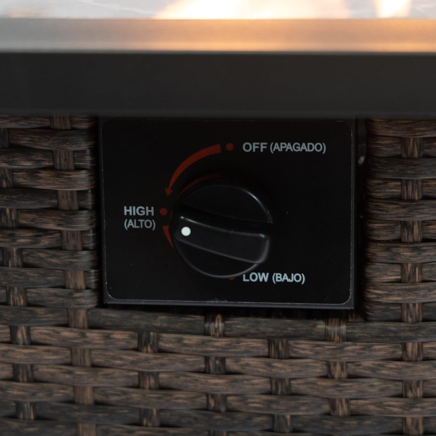 Propane Gas Outdoor Fire Pits Table with Tile Tabletop and Tempered Glass Around, 52 Inch Rectangular 50,000 BTU Auto-Ignition Wicker Base Fire Pit Table for Patio Garden Deck Backyard