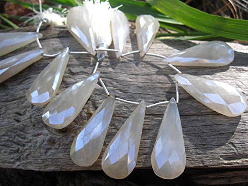 Pearl Chalcedony Long Slender faceted briolette beads Wedding Full Strand 41mm X 15mm