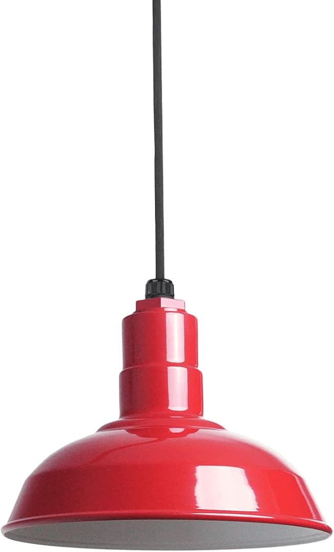 Steel Lighting Co. El Segundo Barn Light | Ceiling Mounted Pendant | 12 inch Dome | Black Cord | Heavy Duty Steel Farmhouse Light Made in America | Red Exterior/White Interior