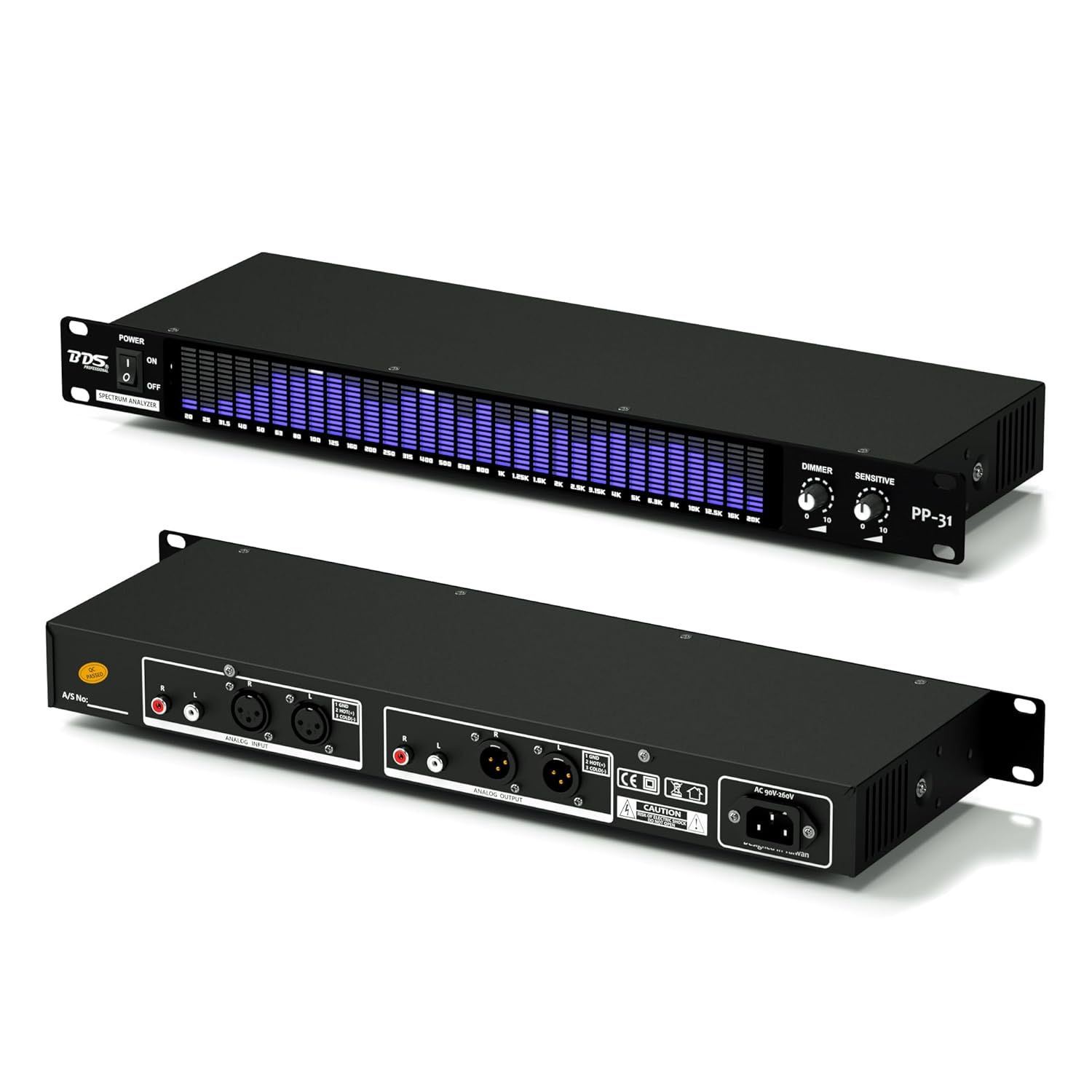 BDS PP-31 Digital Audio Spectrum Analyzer Display 31-Band Music Spectrum VU Meter (1U Rack Mount+Blue)