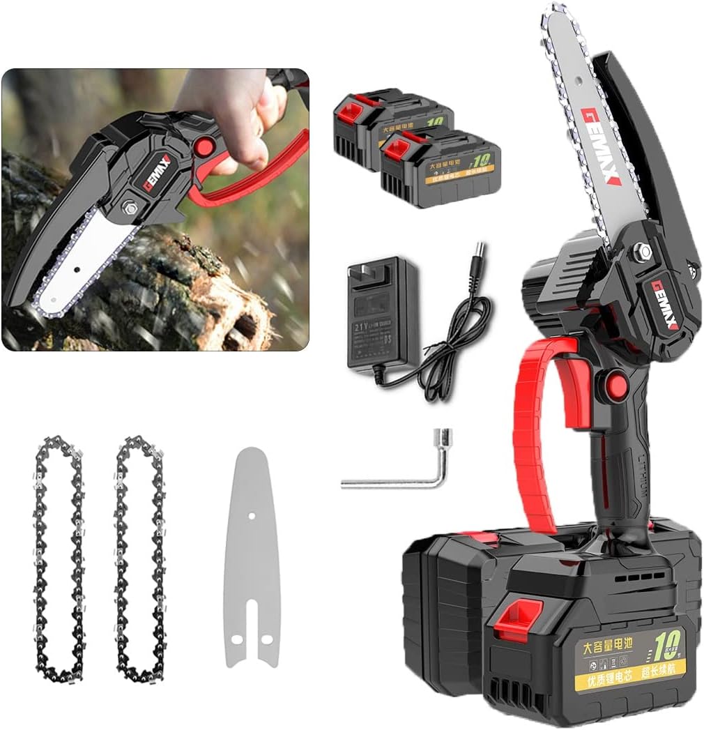 Mini Chainsaw,6 Inch Cordless Battery Powered Chain Saw,Mini Saw Cordless,Lightweight Handheld Chainsaw, Handheld Small Chainsaw for Wood Cutting Tree Trimming (Battery *1 : 2Battery)