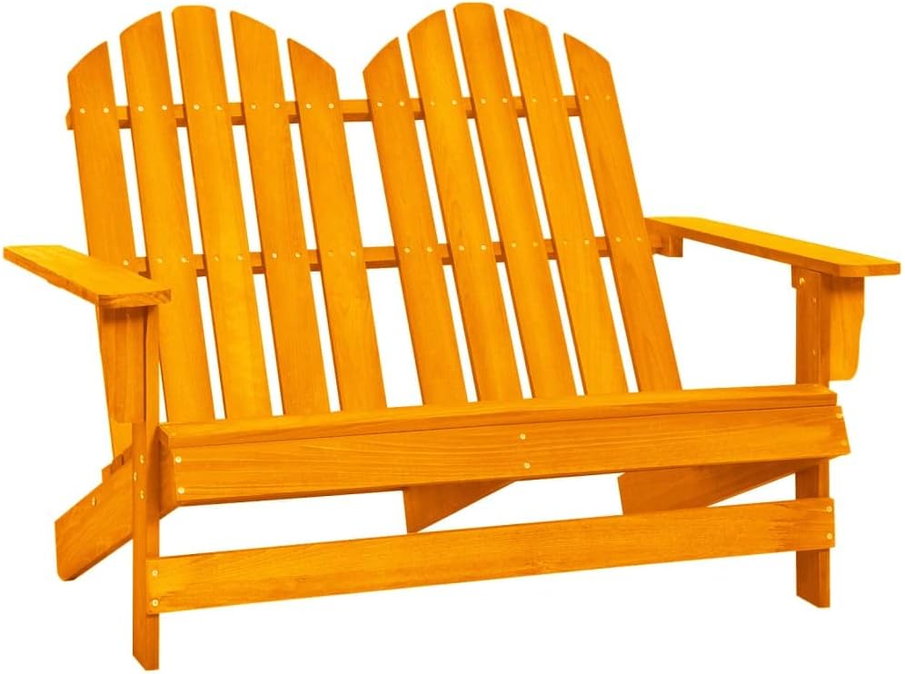 2-Seater Patio Adirondack Chair Solid Wood Fir Orange,Sturdy Wooden Adirondack Chair for Outdoor Relaxation Outdoor Seating Furniture