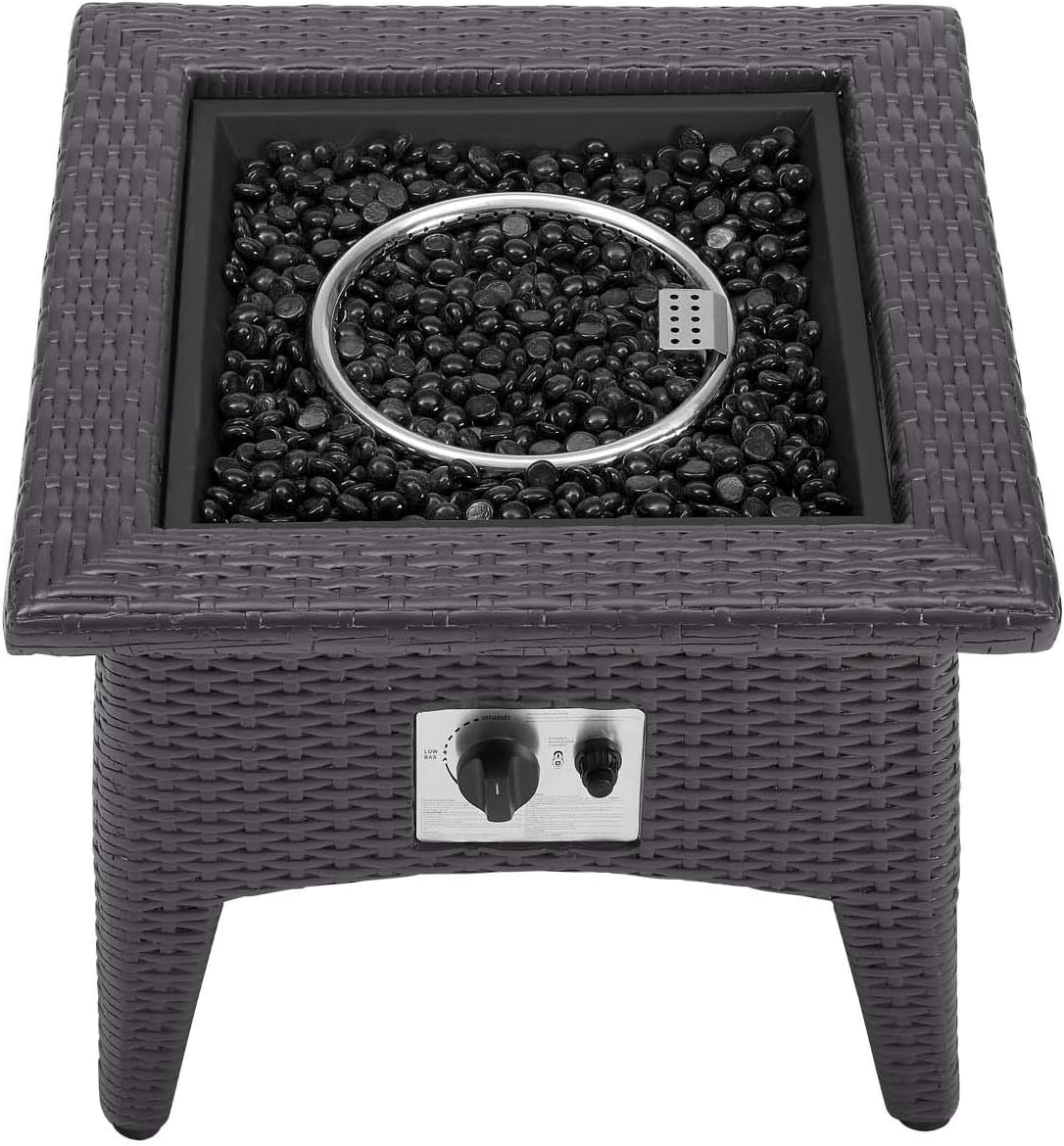 Modway Vivacity Wicker Rattan Square Propane Gas Fire Pit Table