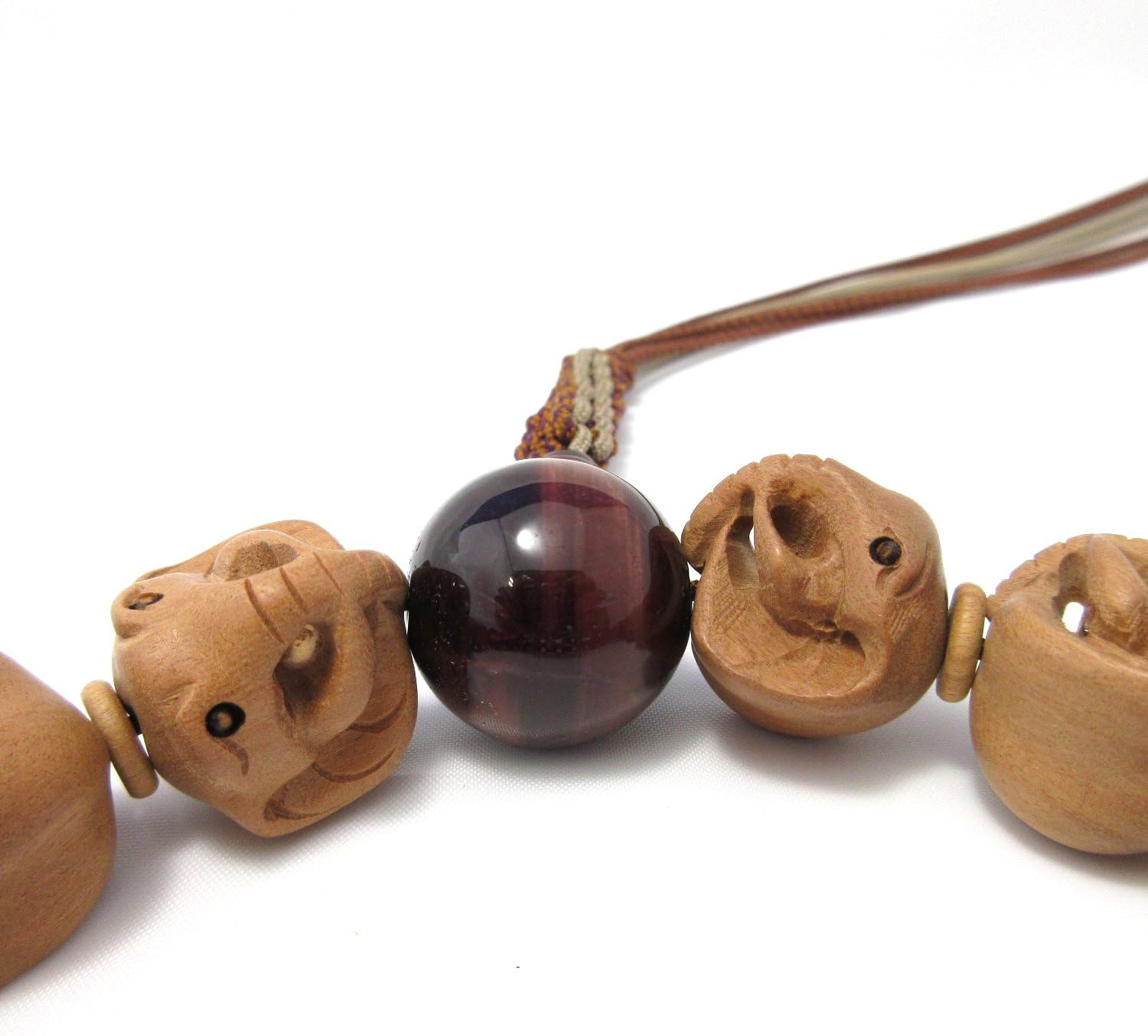 京都あさひ屋 Elephant Wood Carving with Red Tiger Eye Japanese Juzu Buddhist Prayer Beads Handemade in Kyoto JUA33