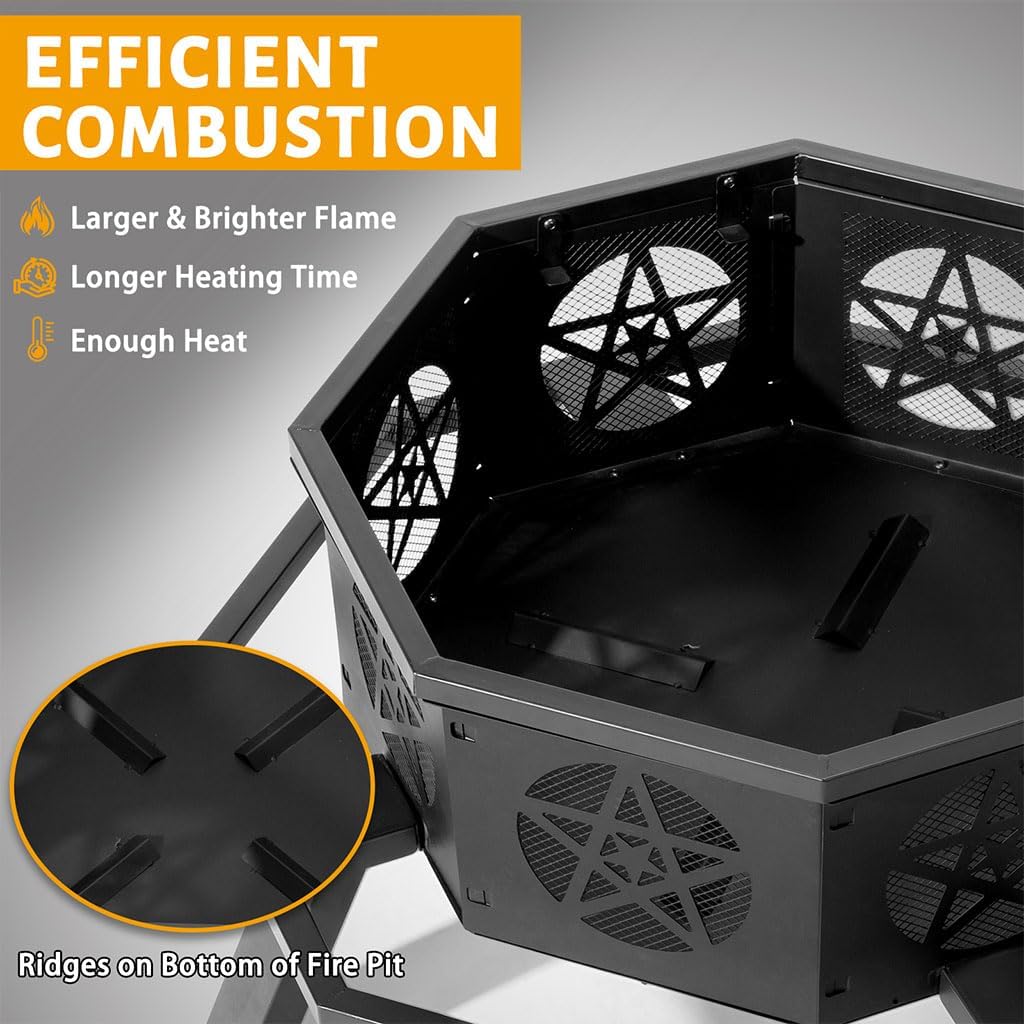 Fire Pit Ring, Heavy Duty Metal Wood Burning Fire Pits with Barbecue Fire Ring, 40-in Outer/36-In Inner Diameter Large Round Smokeless Firepit Insert, for Outdoor Patio Yard Garden