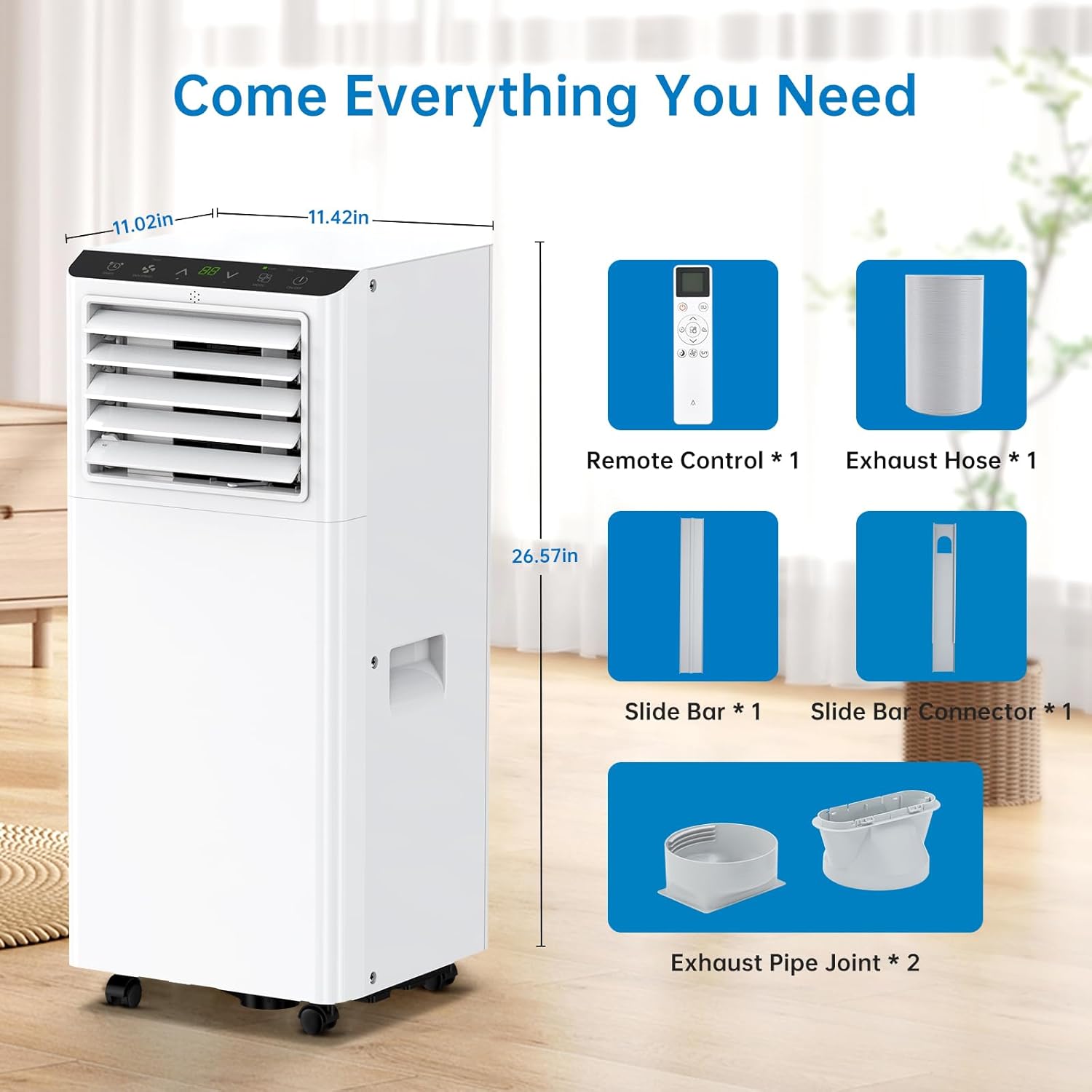 Acekool Portable Air Conditioner with Dehumidifier & Fan Modes, 8000 BTUs Compact Cooling Unit for Rooms Up to 350 Sq. Ft, Quiet Operation, Sleep Mode, Easy Installation, White
